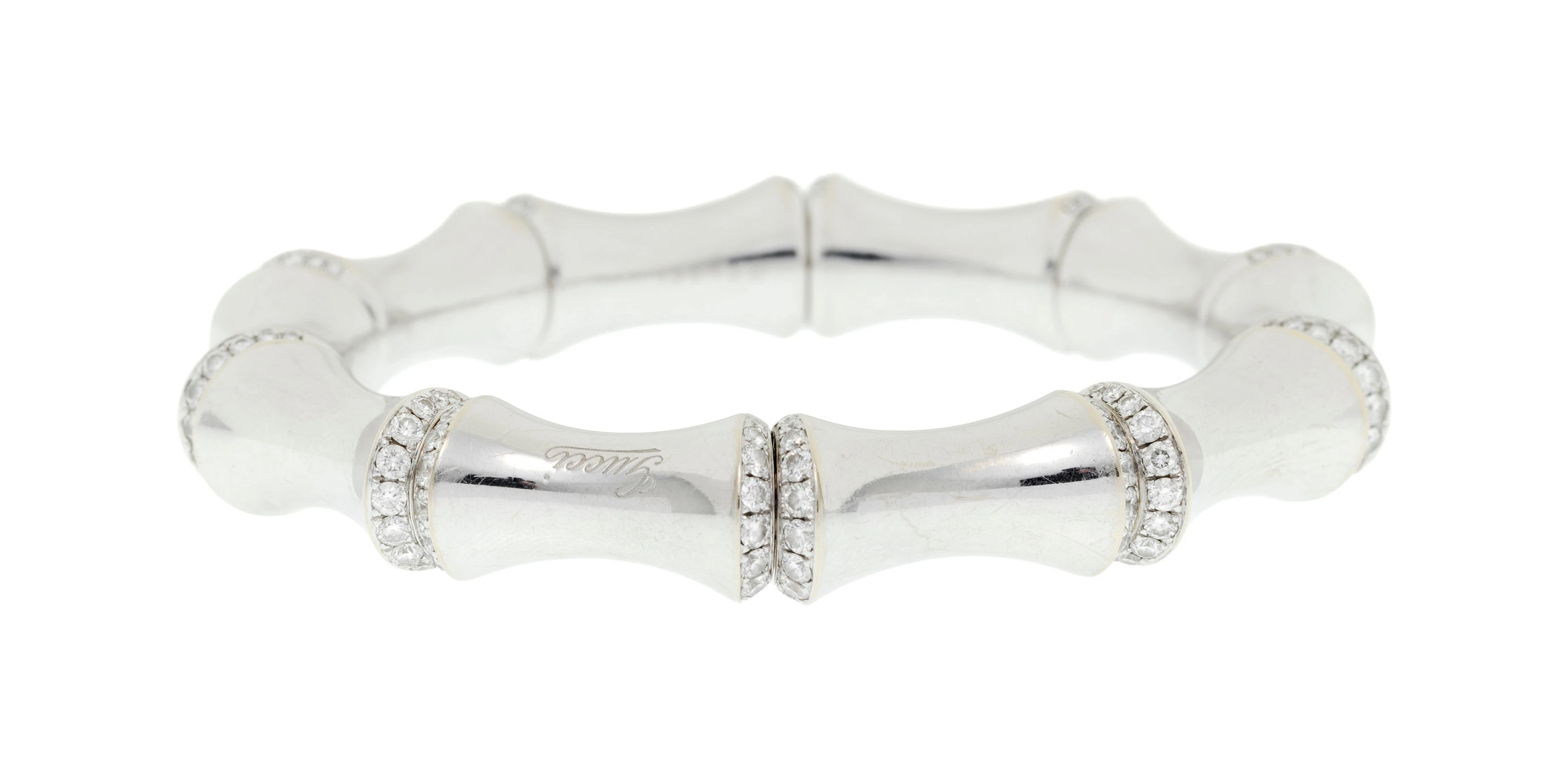 Gucci, Bamboo, bracelet flexible en or gris 750 formé d'éléments tubulaires