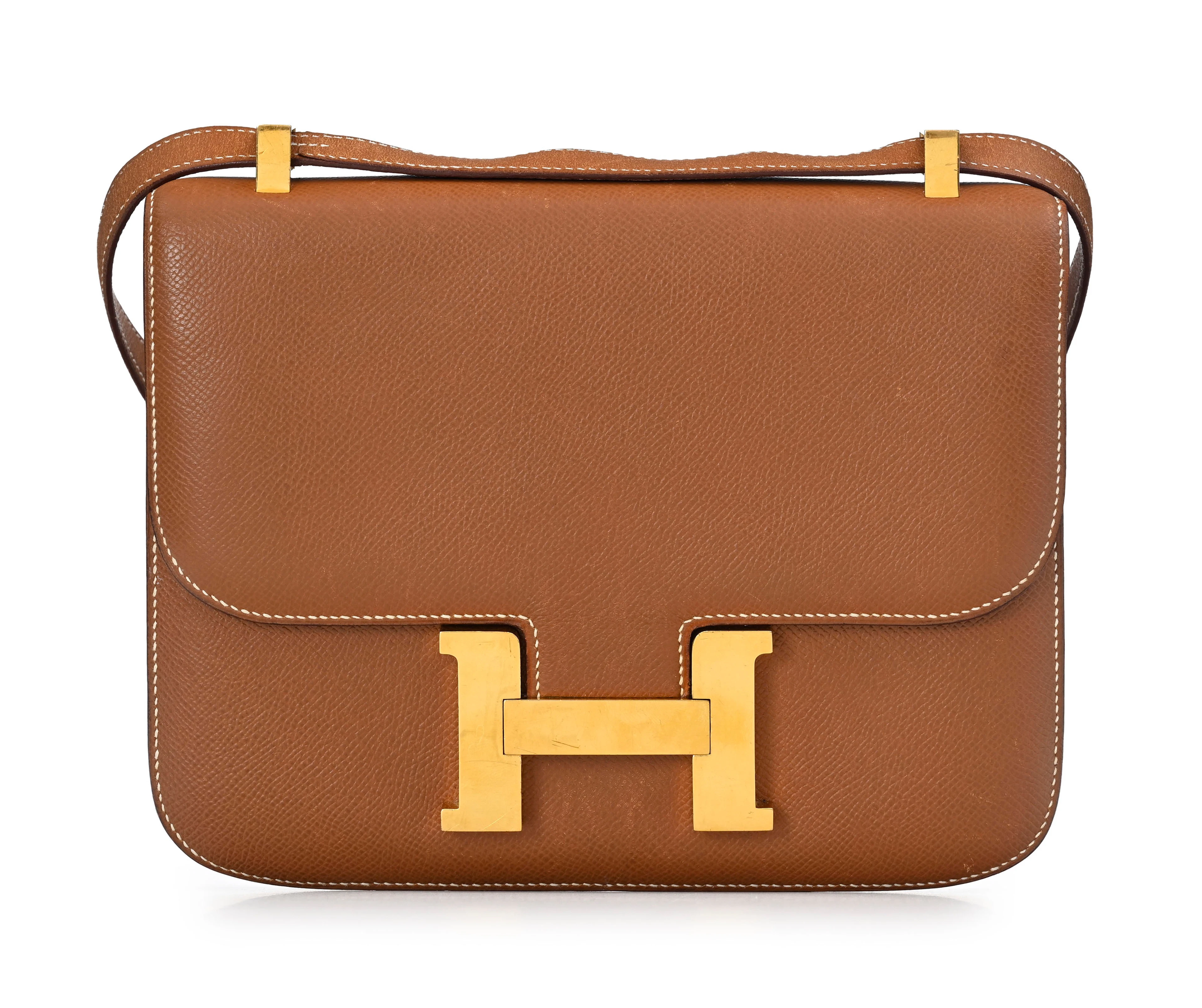 Hermès, sac Constance 23 en cuir Epsom Gold, année 1995, piqué sellier