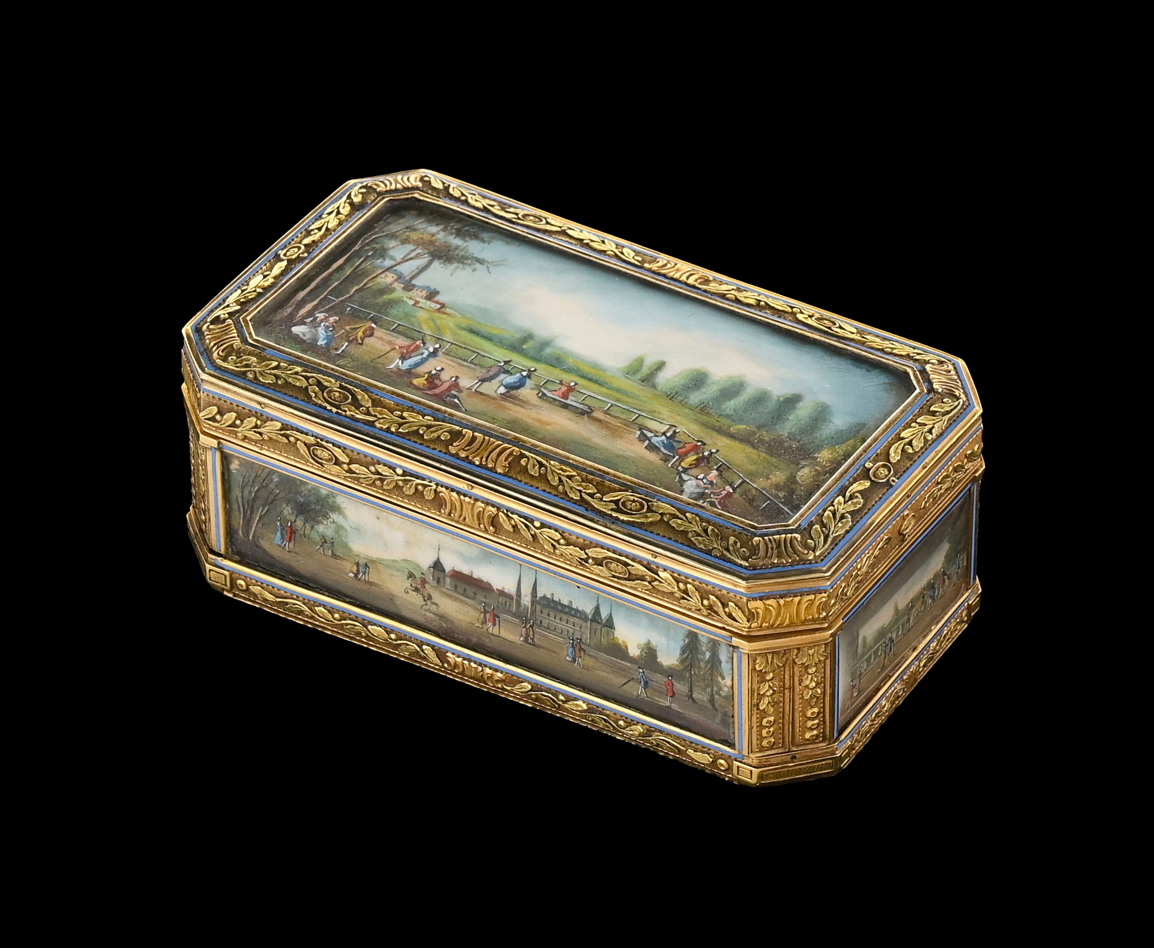 Boîte à miniatures en or 750, XXe dans le goût de Paris fin XVIIIe.
