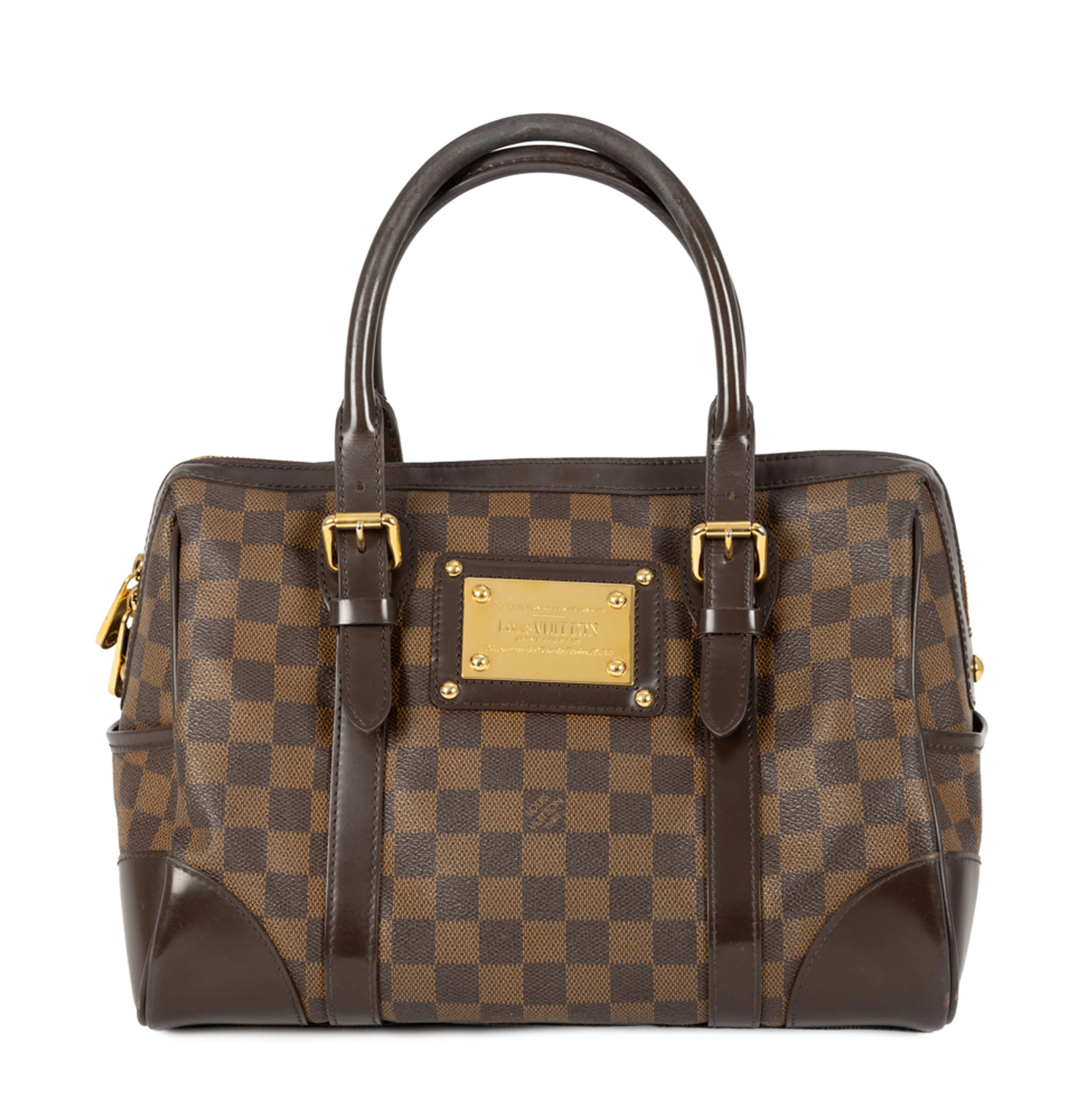 Louis Vuitton, sac Berkeley en toile Damier Ébène et cuir brun, garnitures