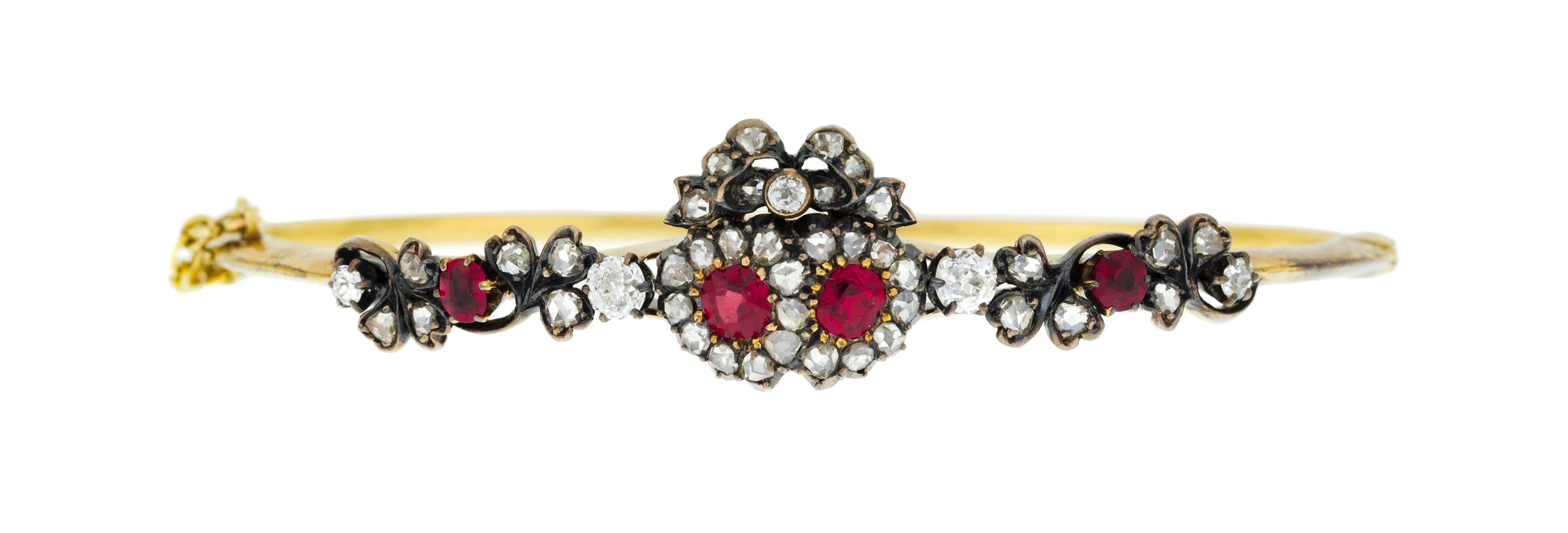 Bracelet XIXe s., or et argent centrant un cœur surmonté d'un nœud