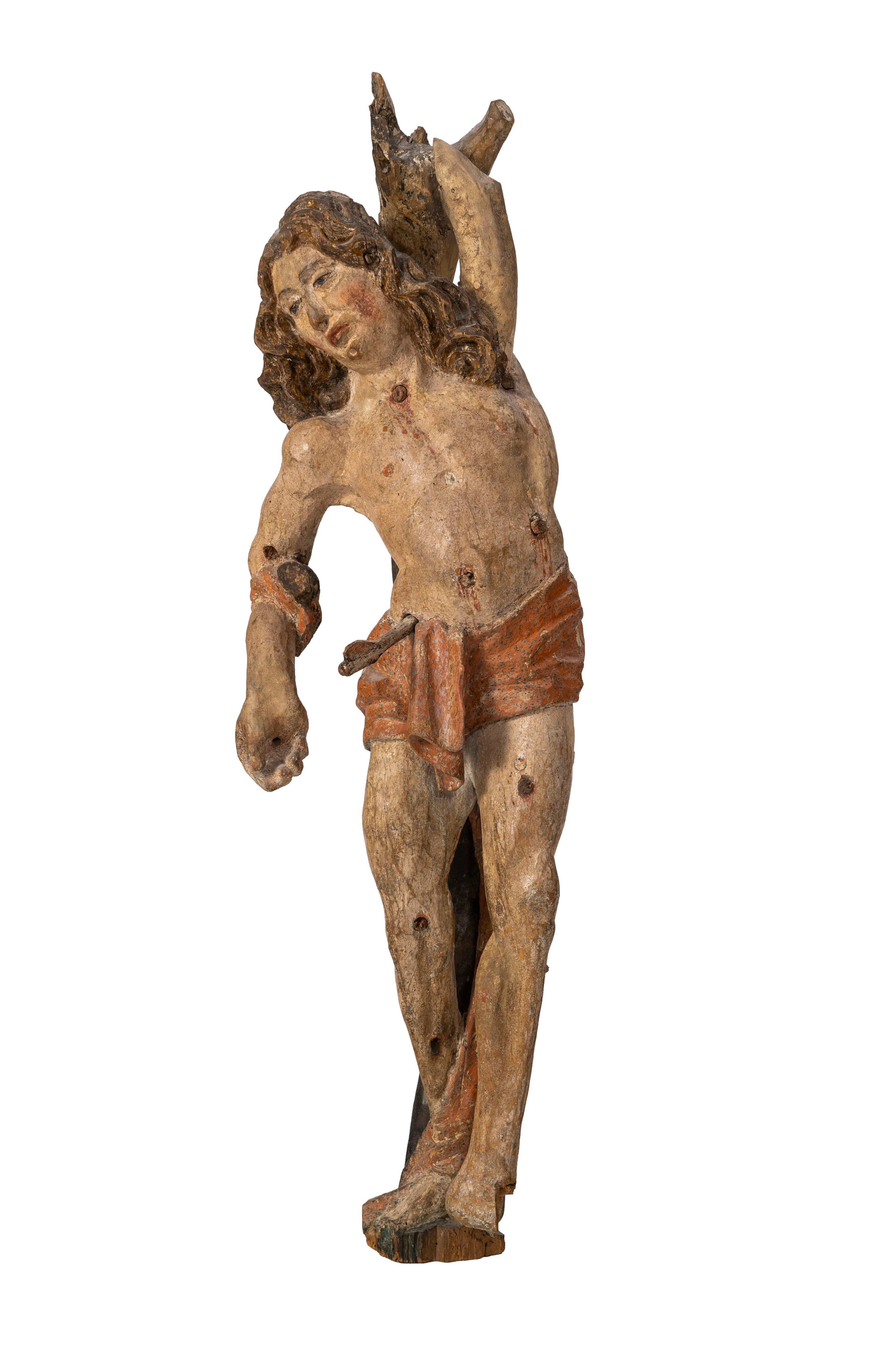 Saint Sébastien, sculpture murale en bois polychrome, probablement