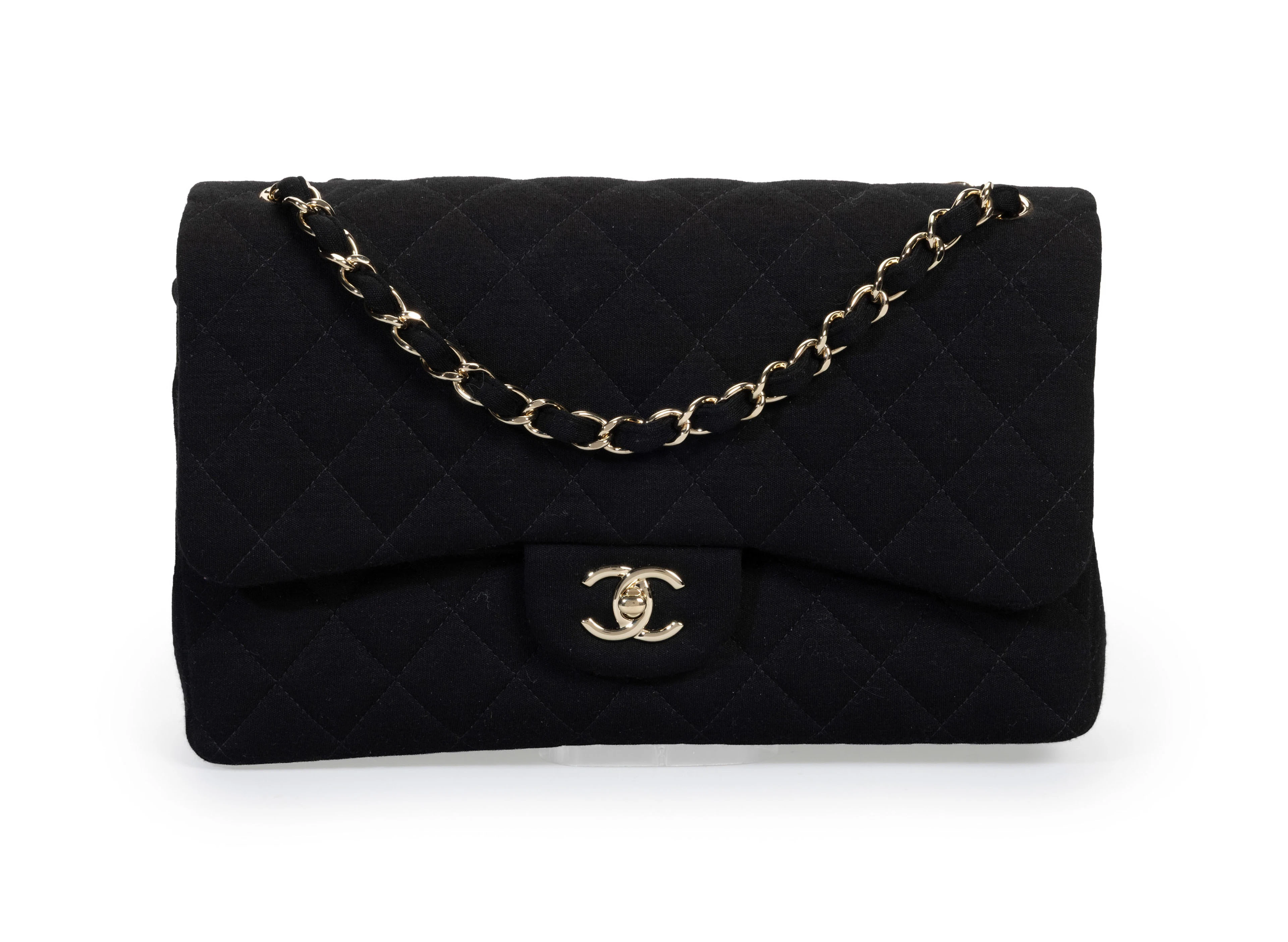 Chanel, sac Timeless Jumbo classique double rabat en jersey noir matelassé