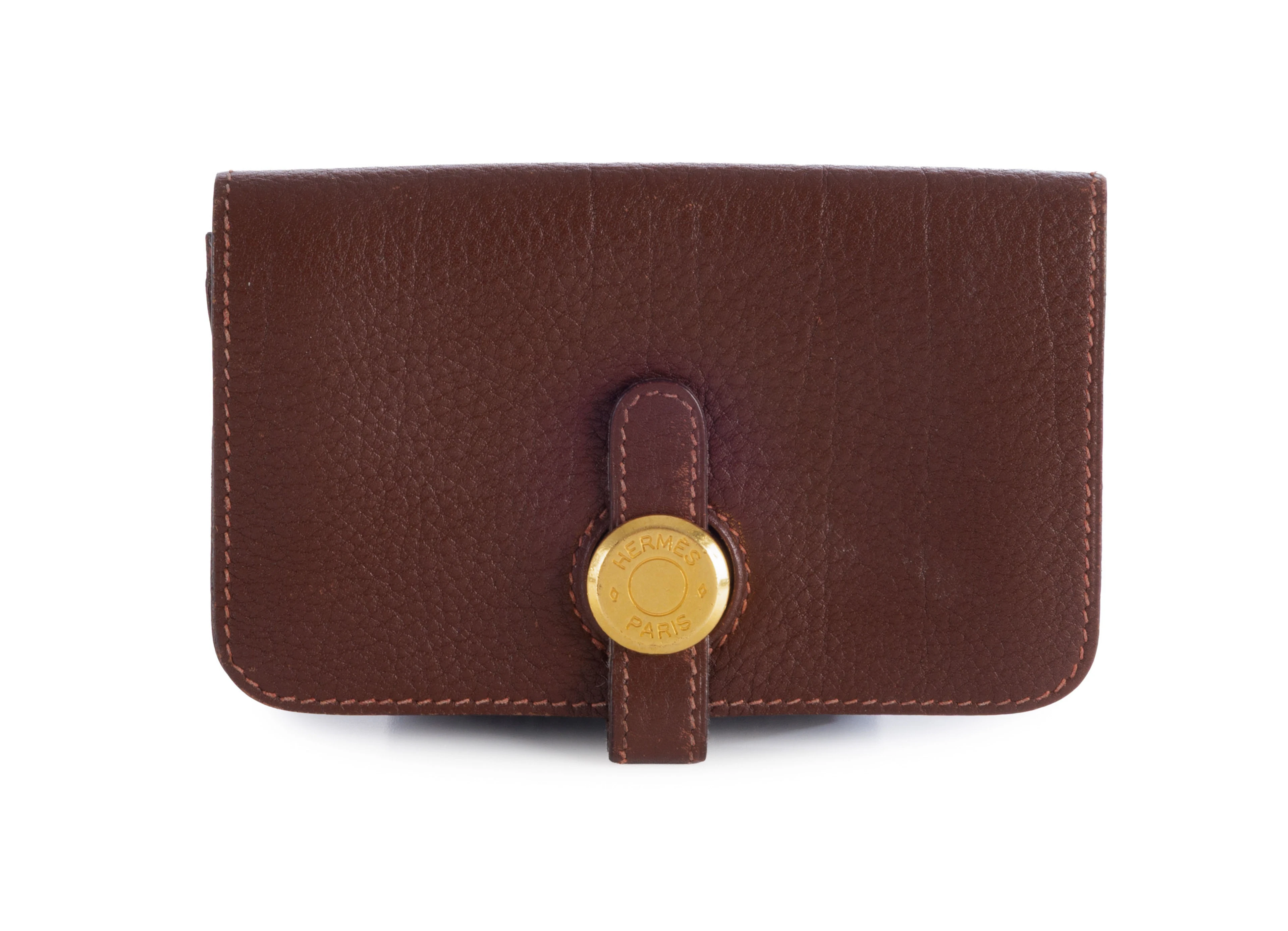 Hermès, Dogon porte clefs ou cartes en cuir grainé marron, année 1998