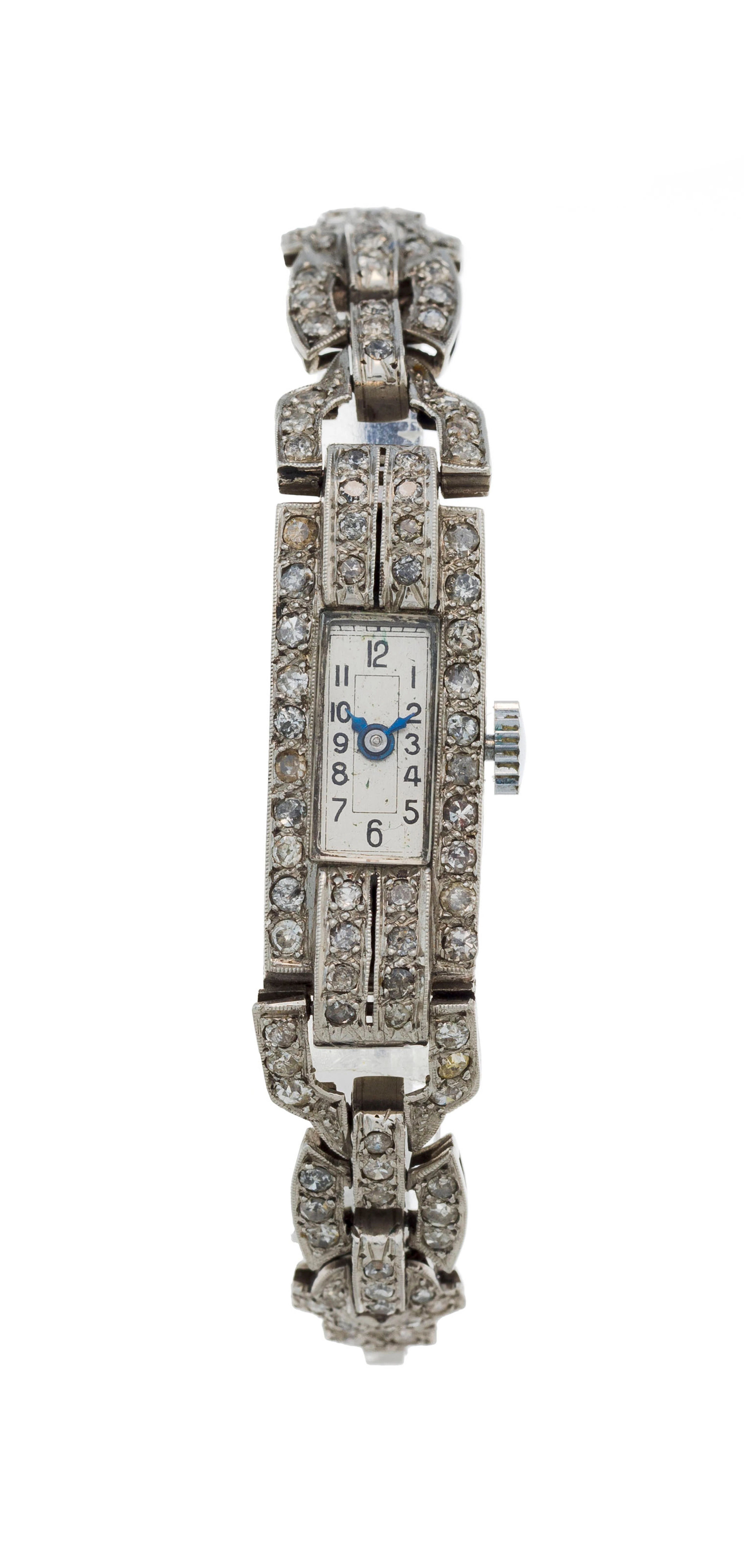 Montre Art Déco en platine sertie de diamants Mouvement: mécanique