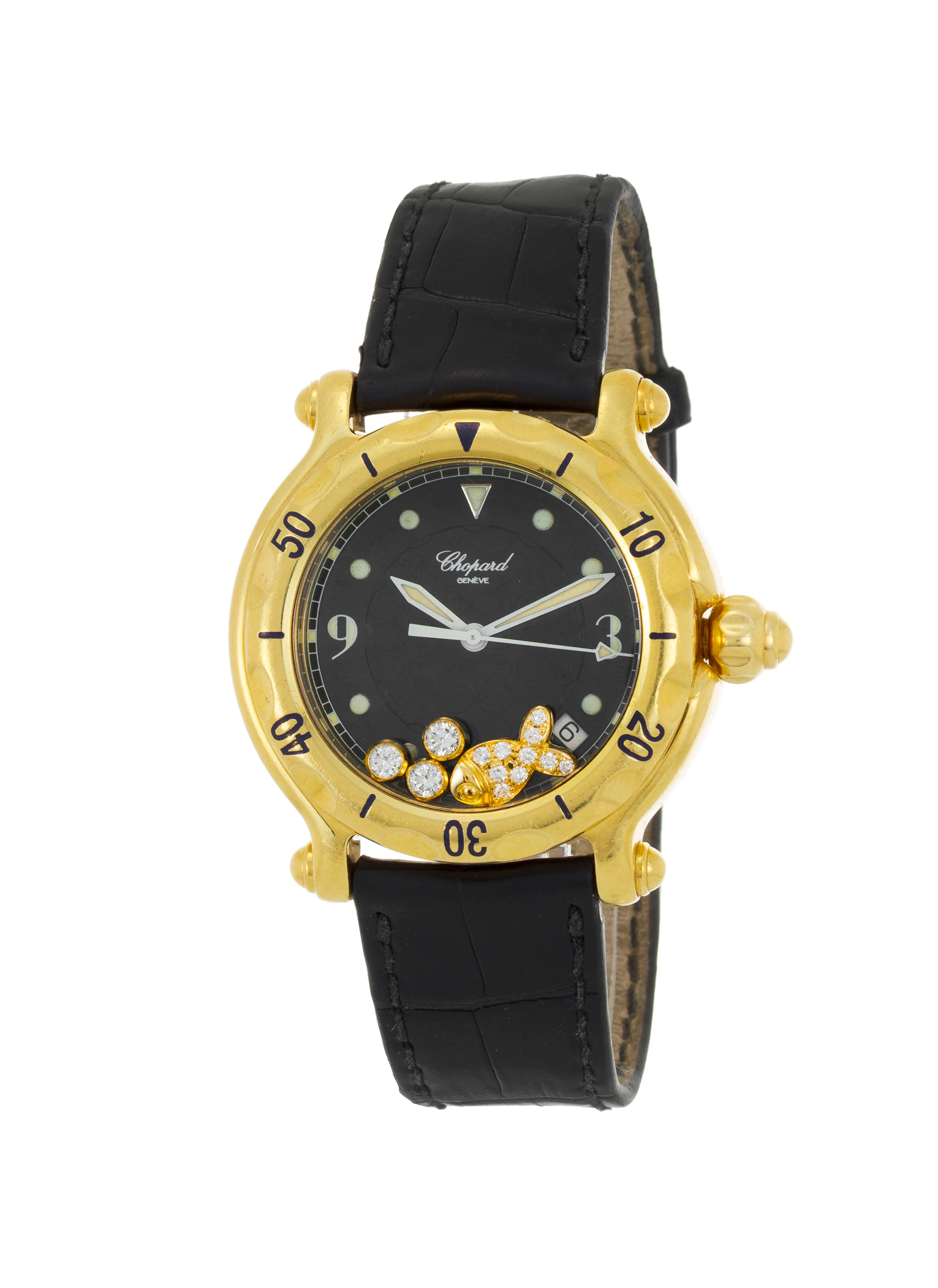Chopard, Happy Sport, réf. 8347, montre en or 750 ornée d'un poisson