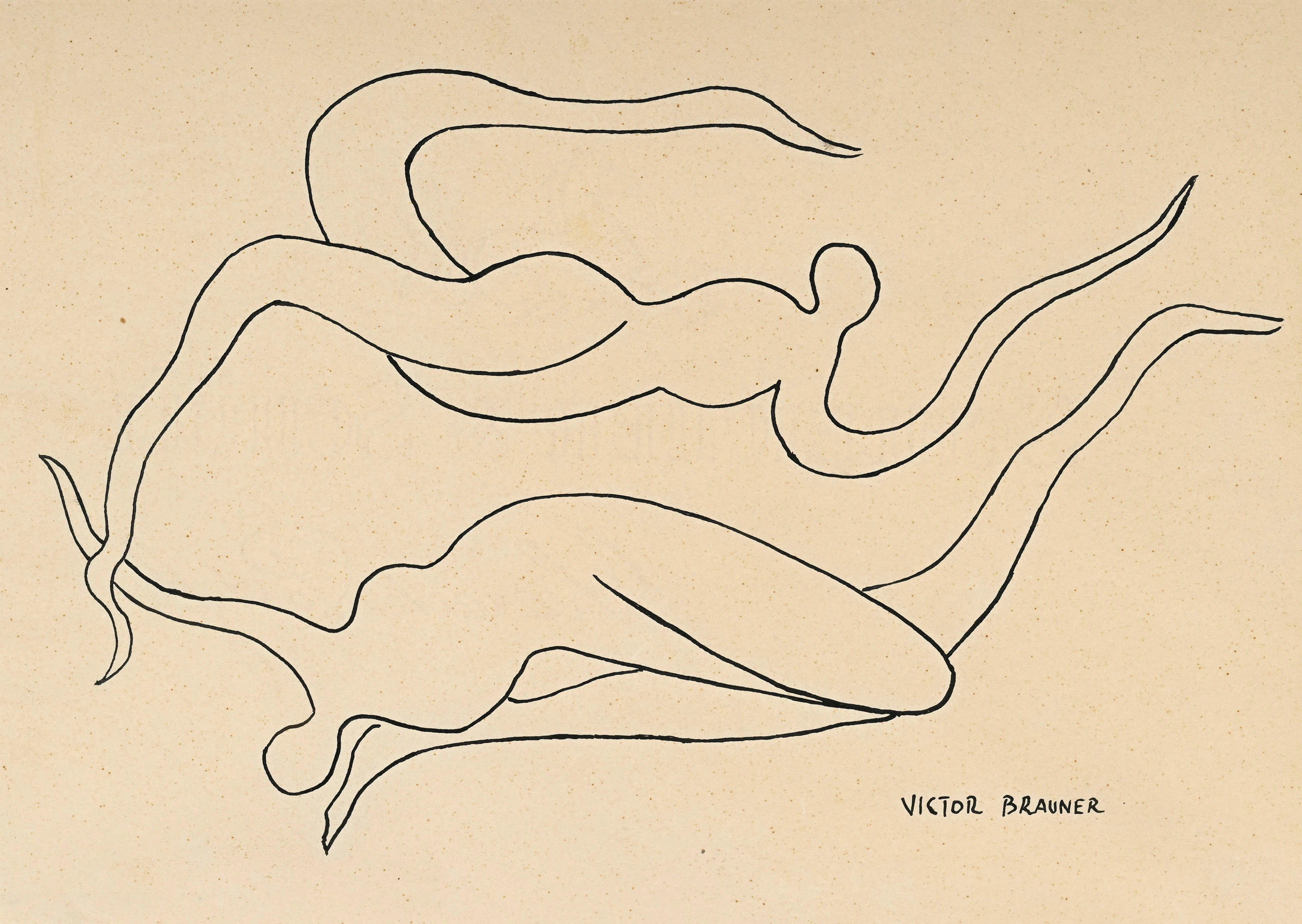 Victor Brauner (1903-1966), Silhouettes, encre sur papier, signée, 19,5x27,5 cm