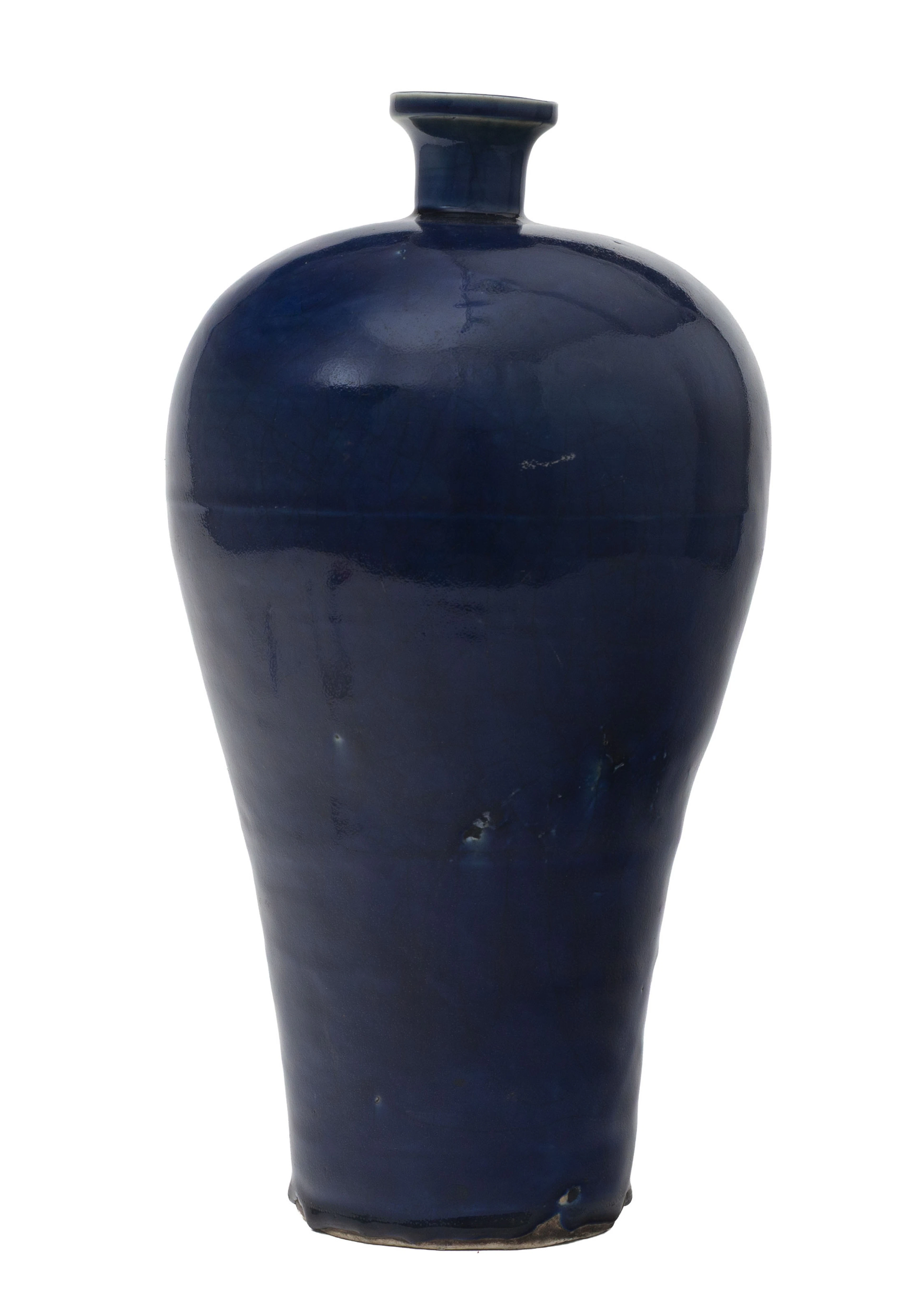 Vase meiping en porcelaine à glaçure craquelée monochrome bleue, Chine