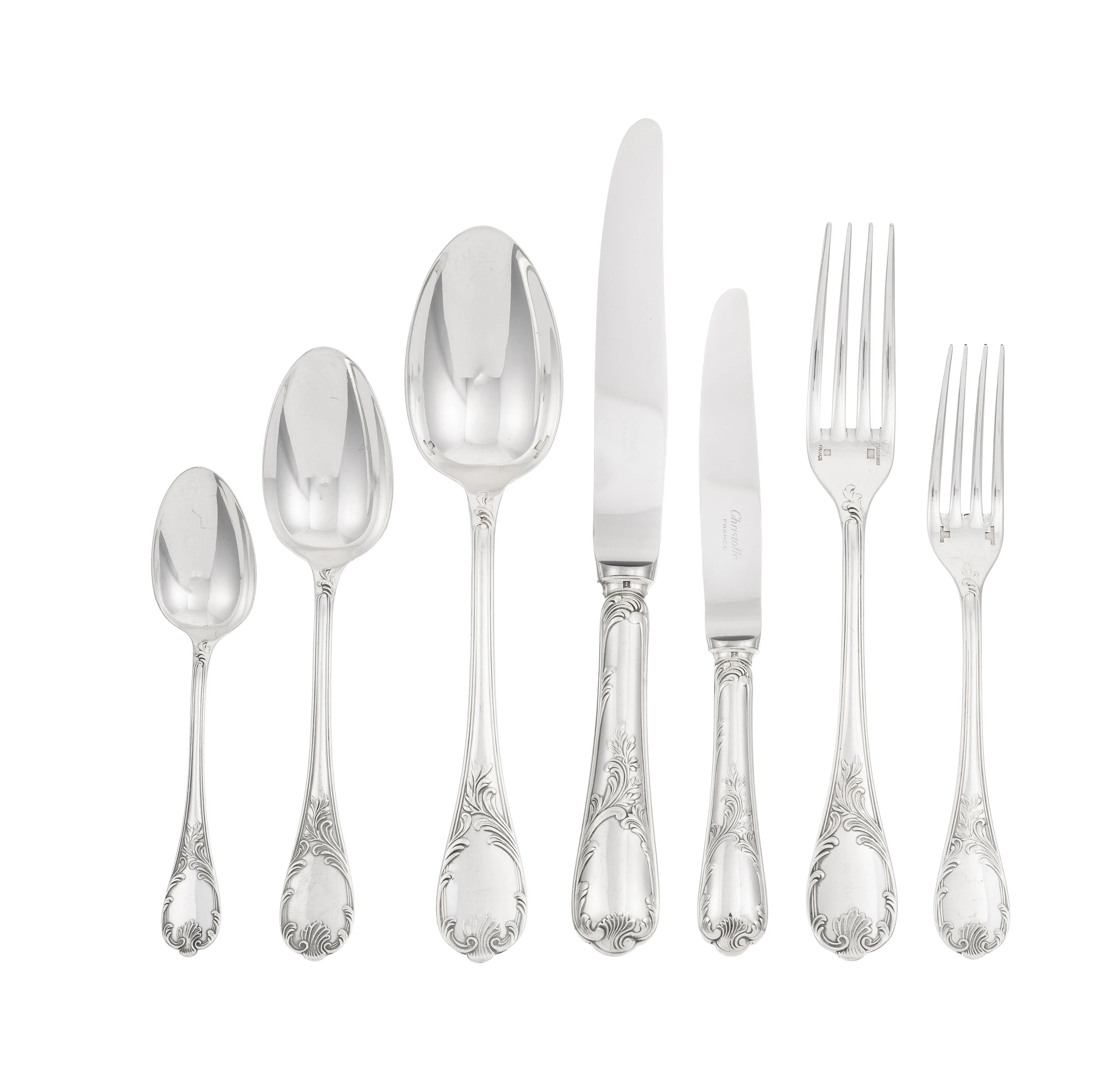 Christofle. Ménagère en métal argenté, modèle Marly, comprenant 95