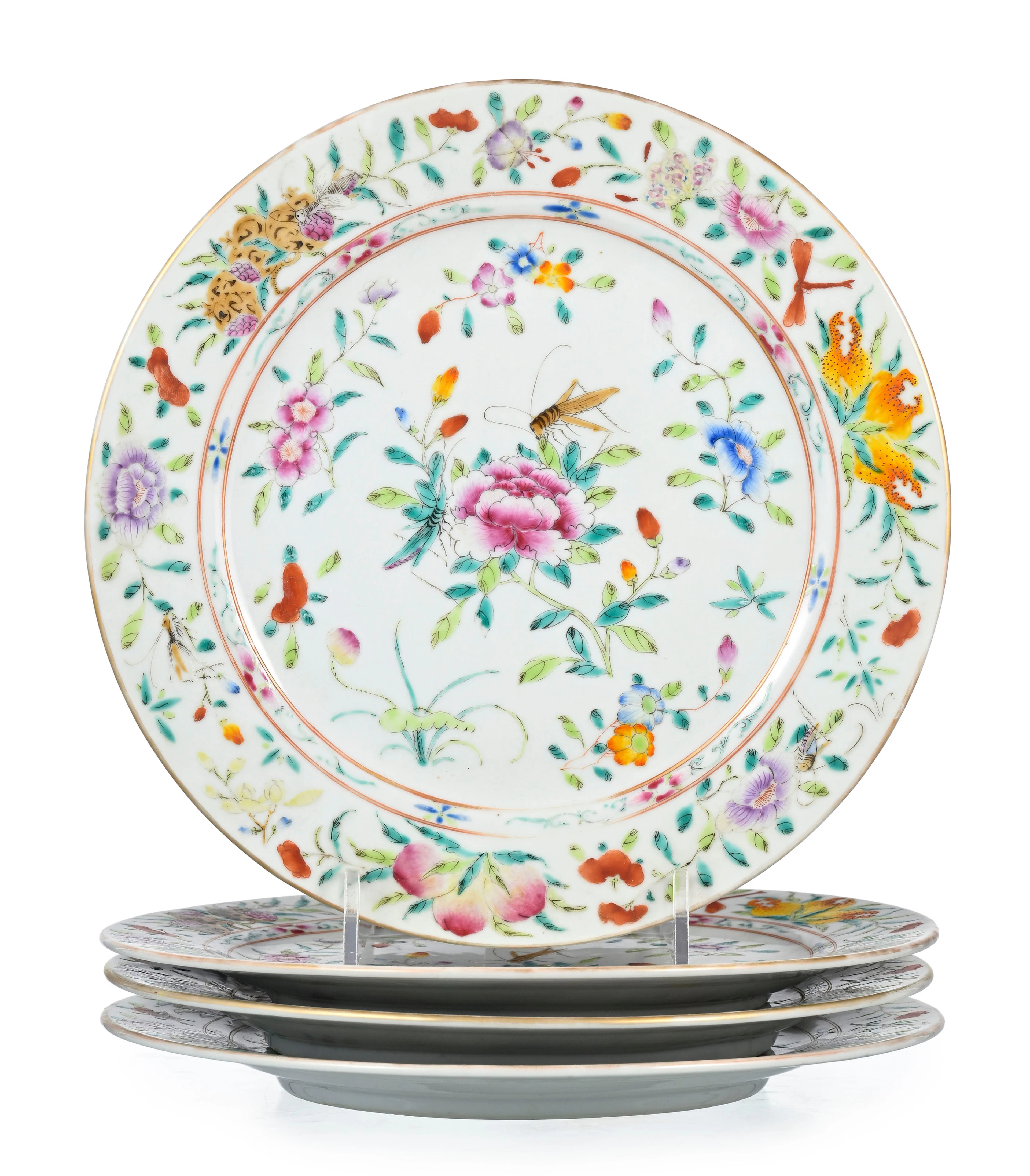 Ensemble de 4 assiettes en porcelaine famille rose, Chine, XVIIIe
