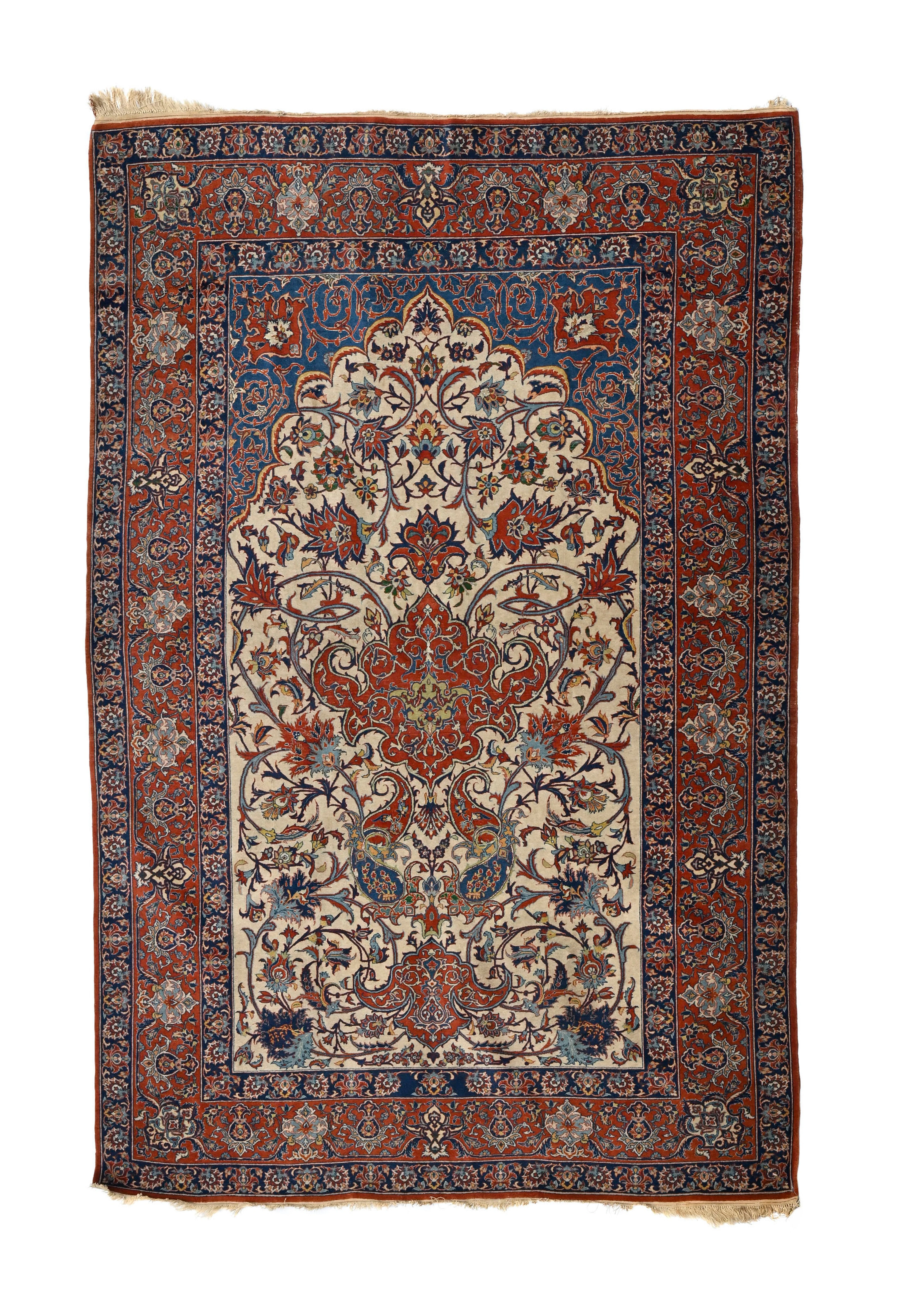 Tapis de prière Ispahan en laine avec soie, Iran, 2ème tiers du XXe