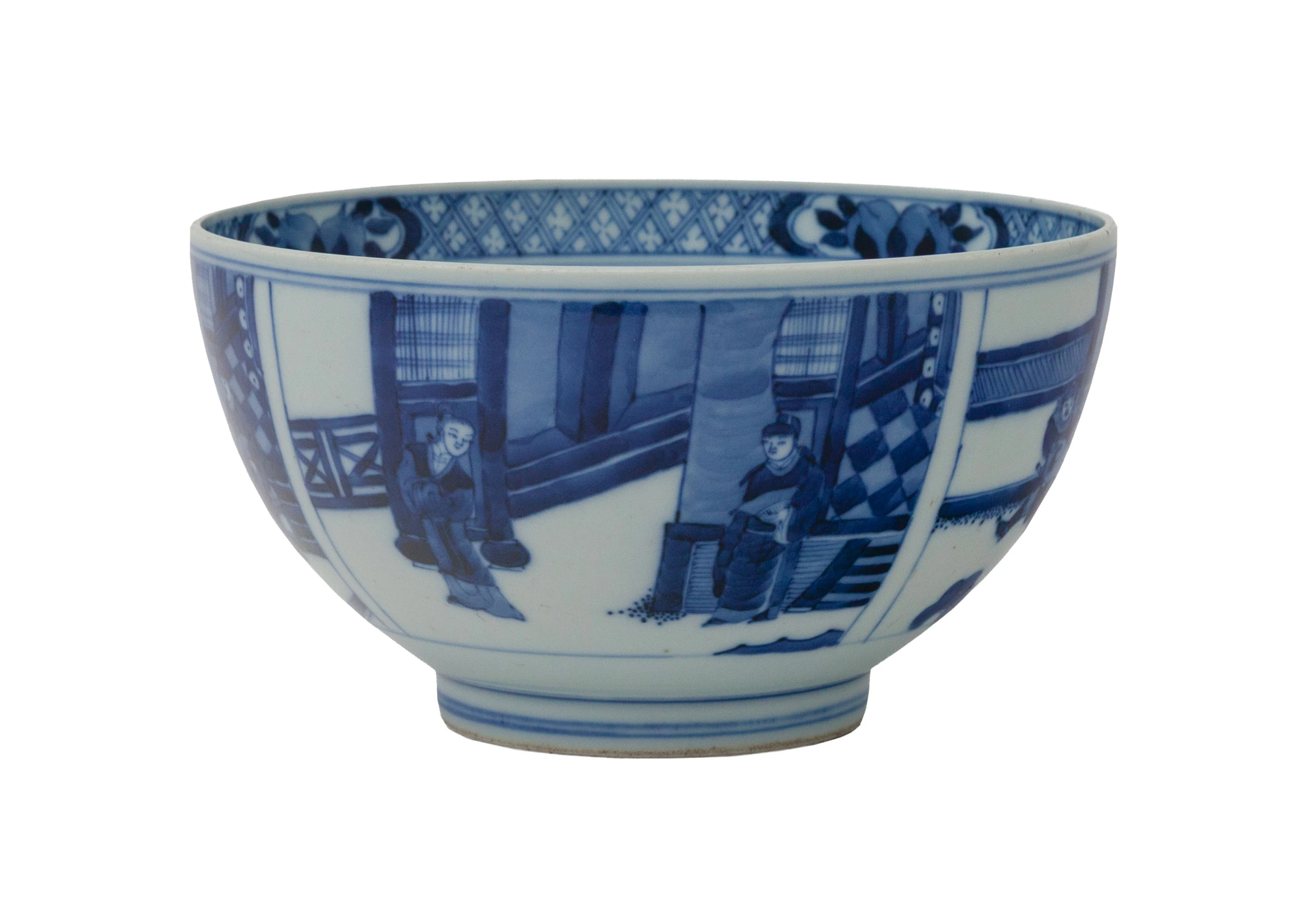 Grand bol en porcelaine, Chine, XIX-XXe s., décor en bleu de personnages