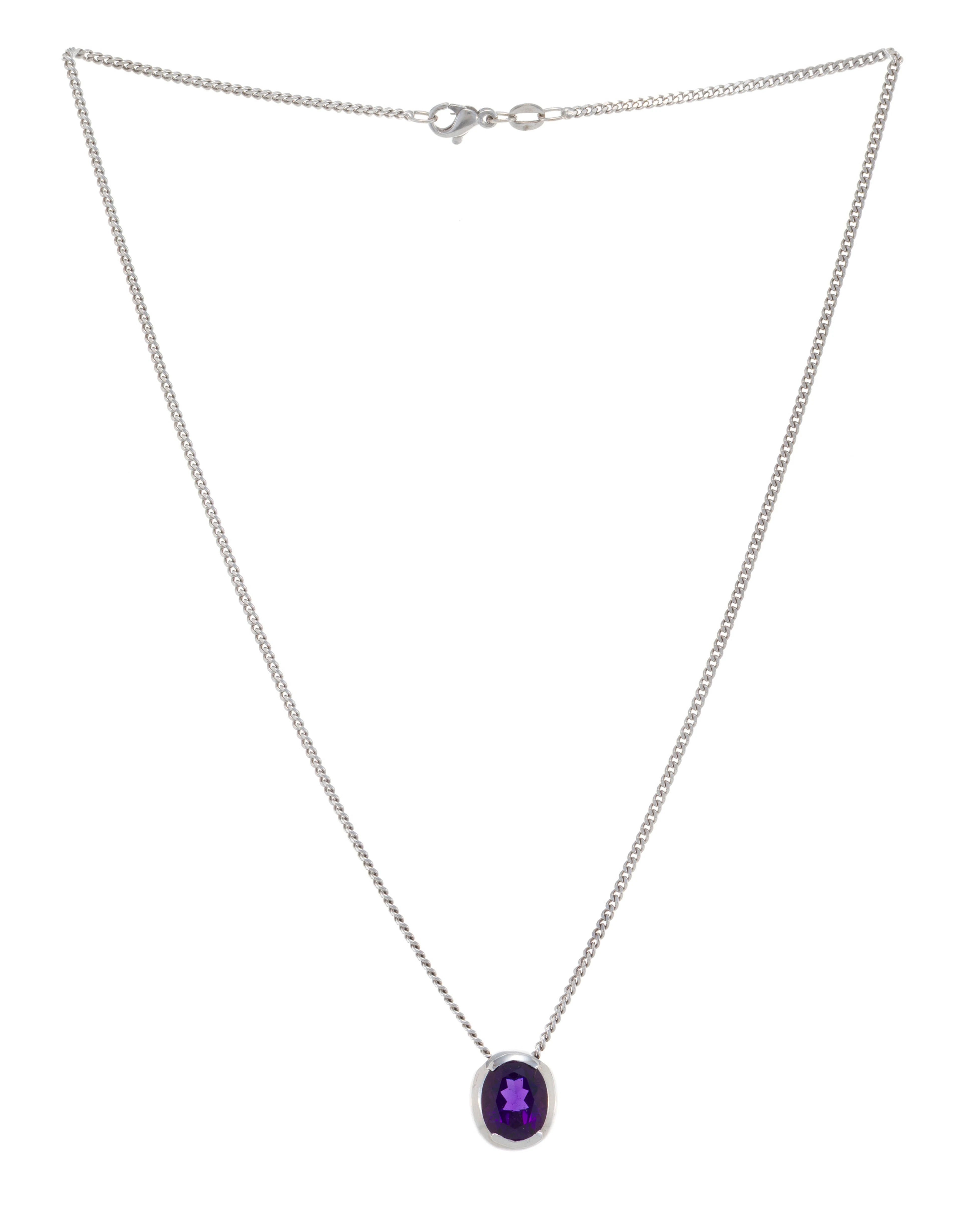 Bucherer, collier or gris 750, chaîne maille gourmette limée retenant