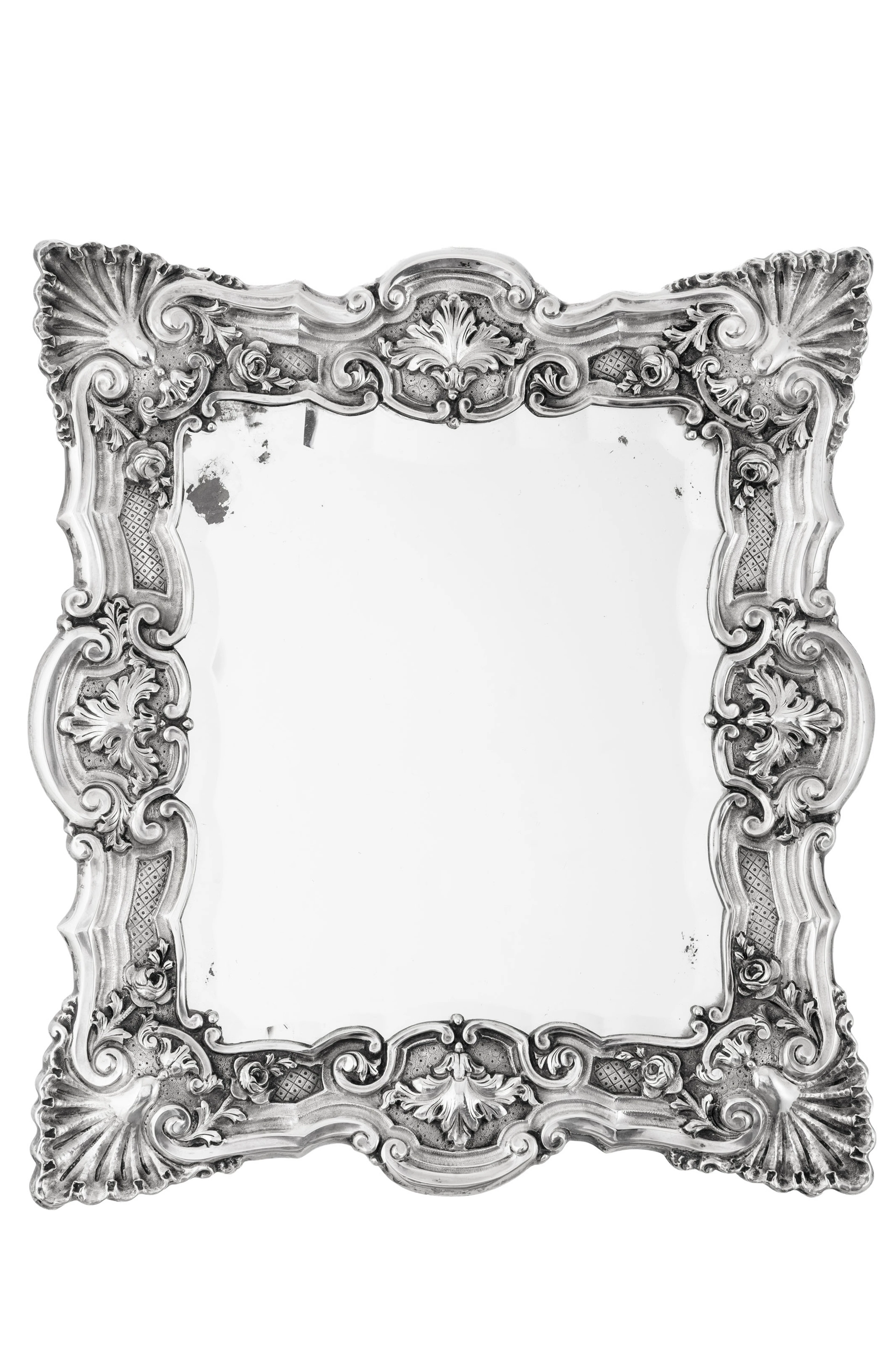 Miroir de table en métal argenté, XXe s., à riche décor de volutes
