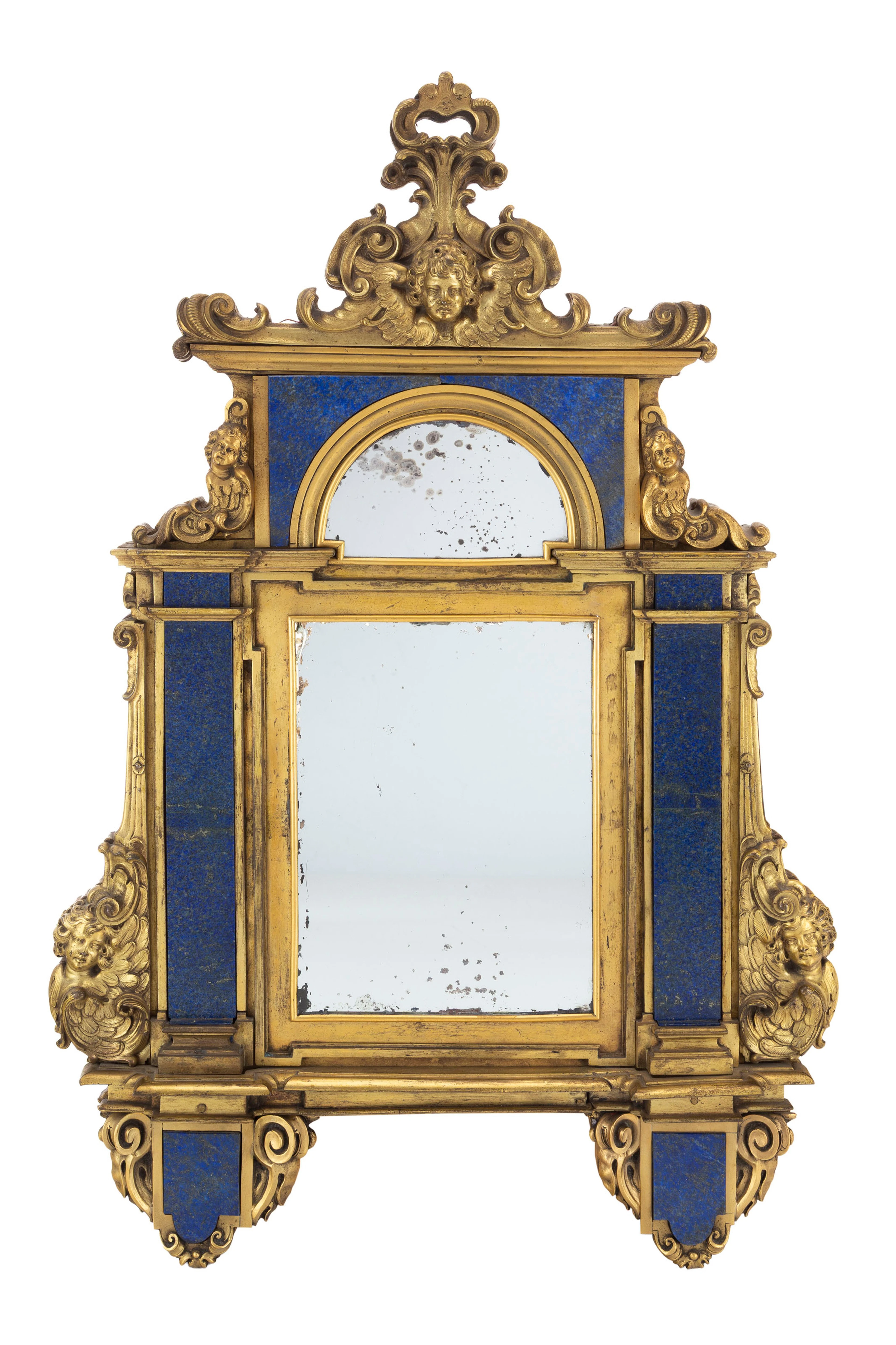 Miroir Baroque, Italie, XVIIIe s., en bronze doré et plaques de lapis