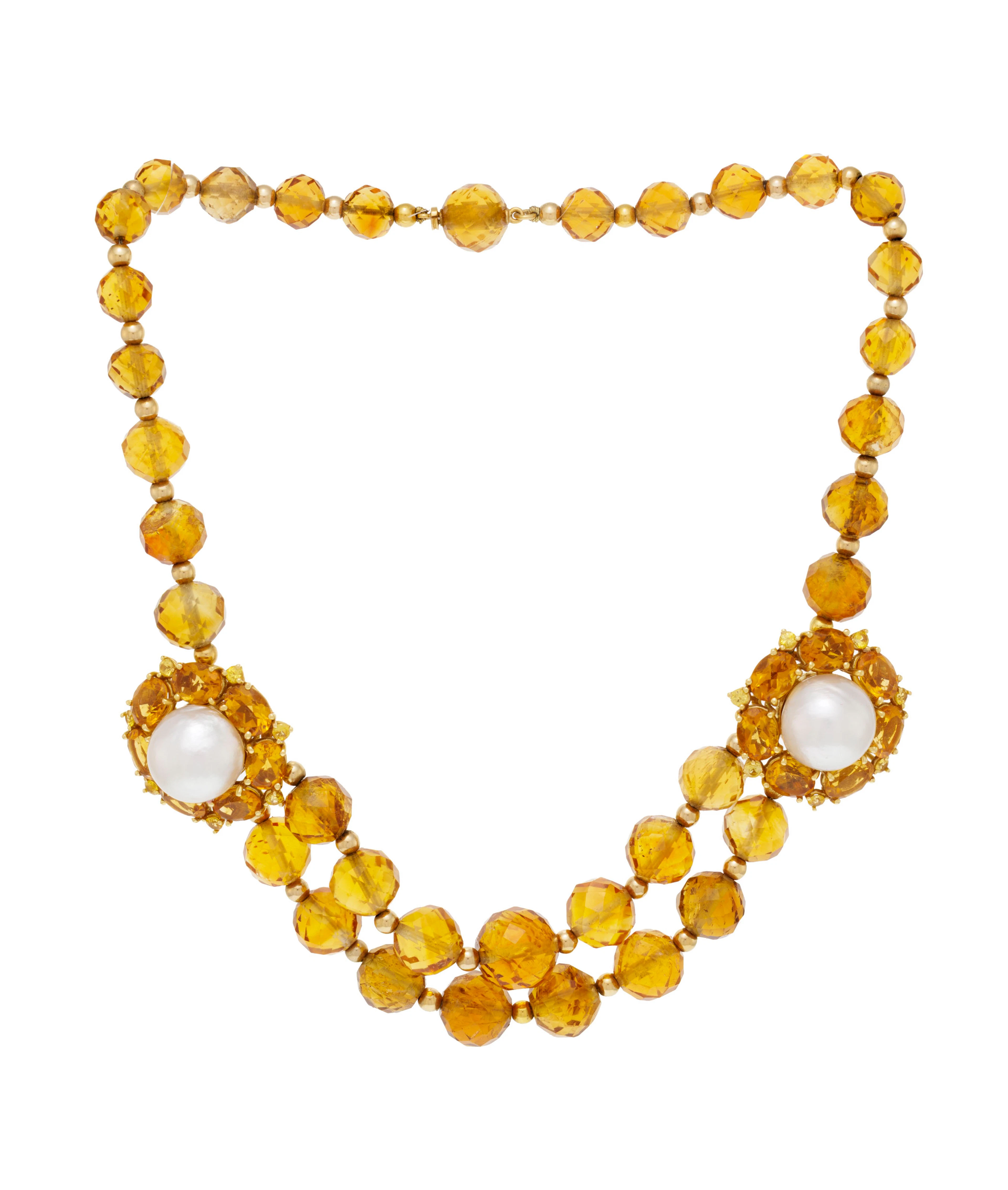 Collier formé d'un rang de billes de citrines facettées alternées