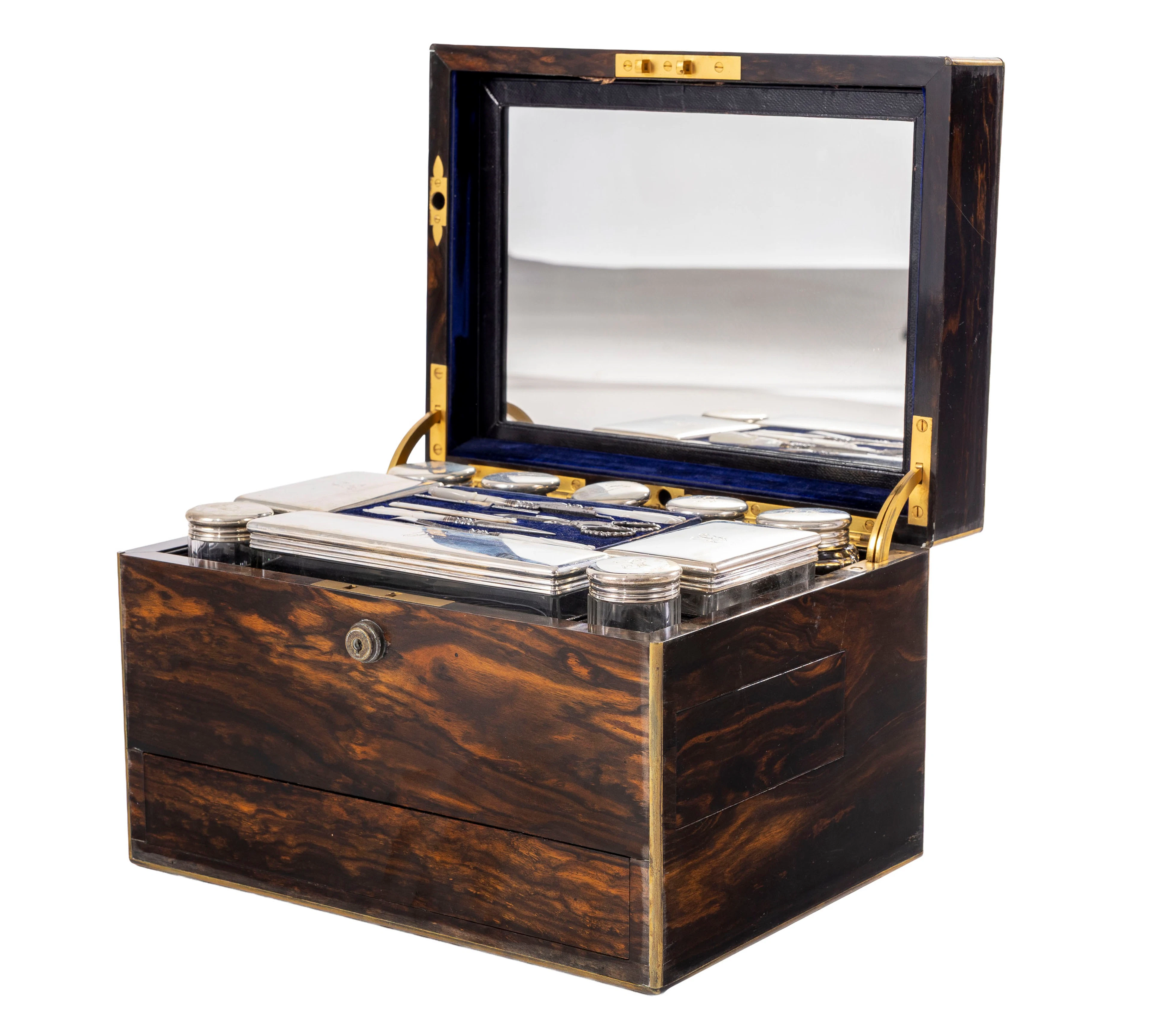 Nécessaire de voyage d'époque Victorienne en verre et montures en
