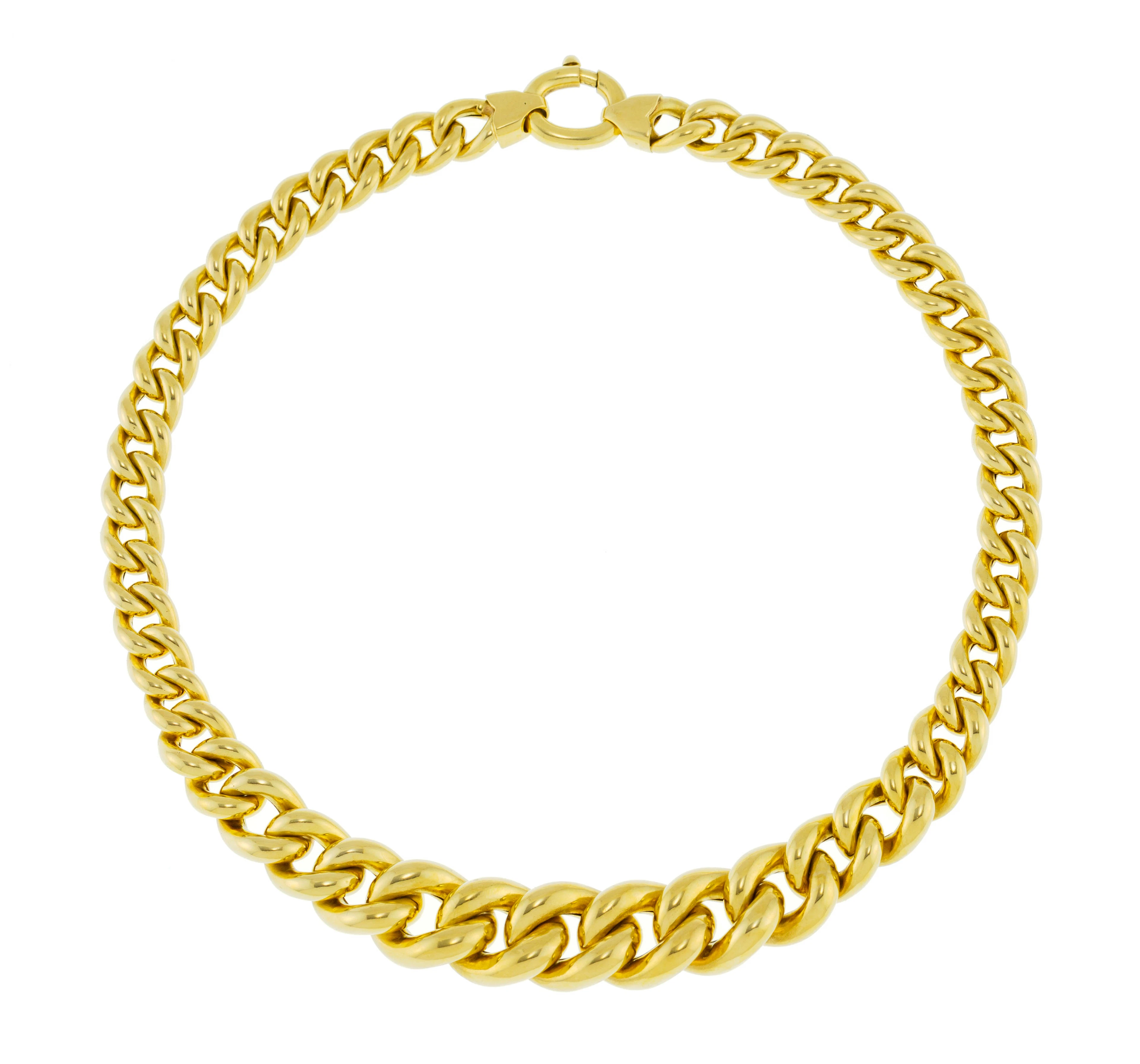 Collier or 750 à maille gourmette en chute, long. 41 cm, 63g