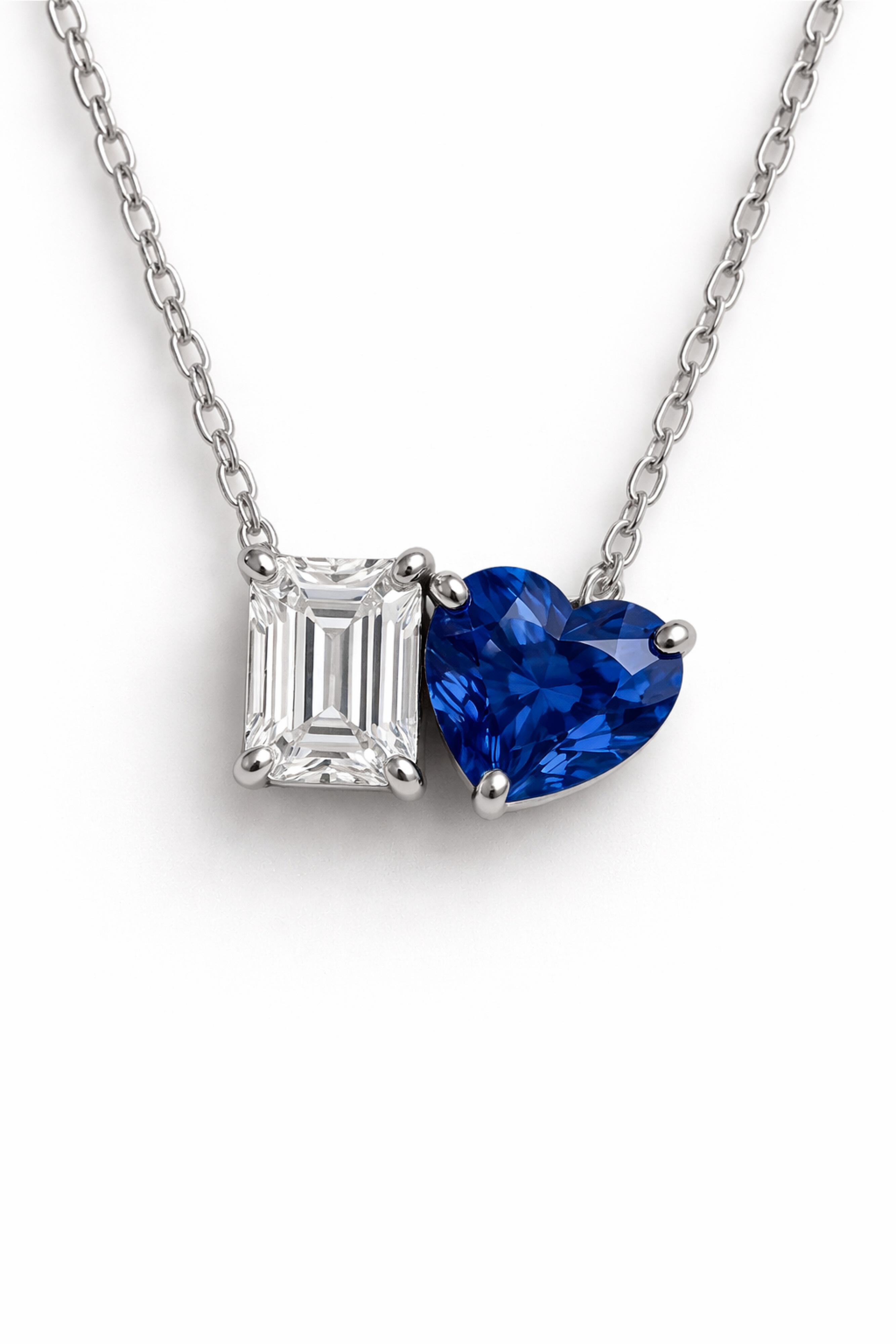 Collier Toi & Moi, collier en or blanc 750, pendentif avec un diamant