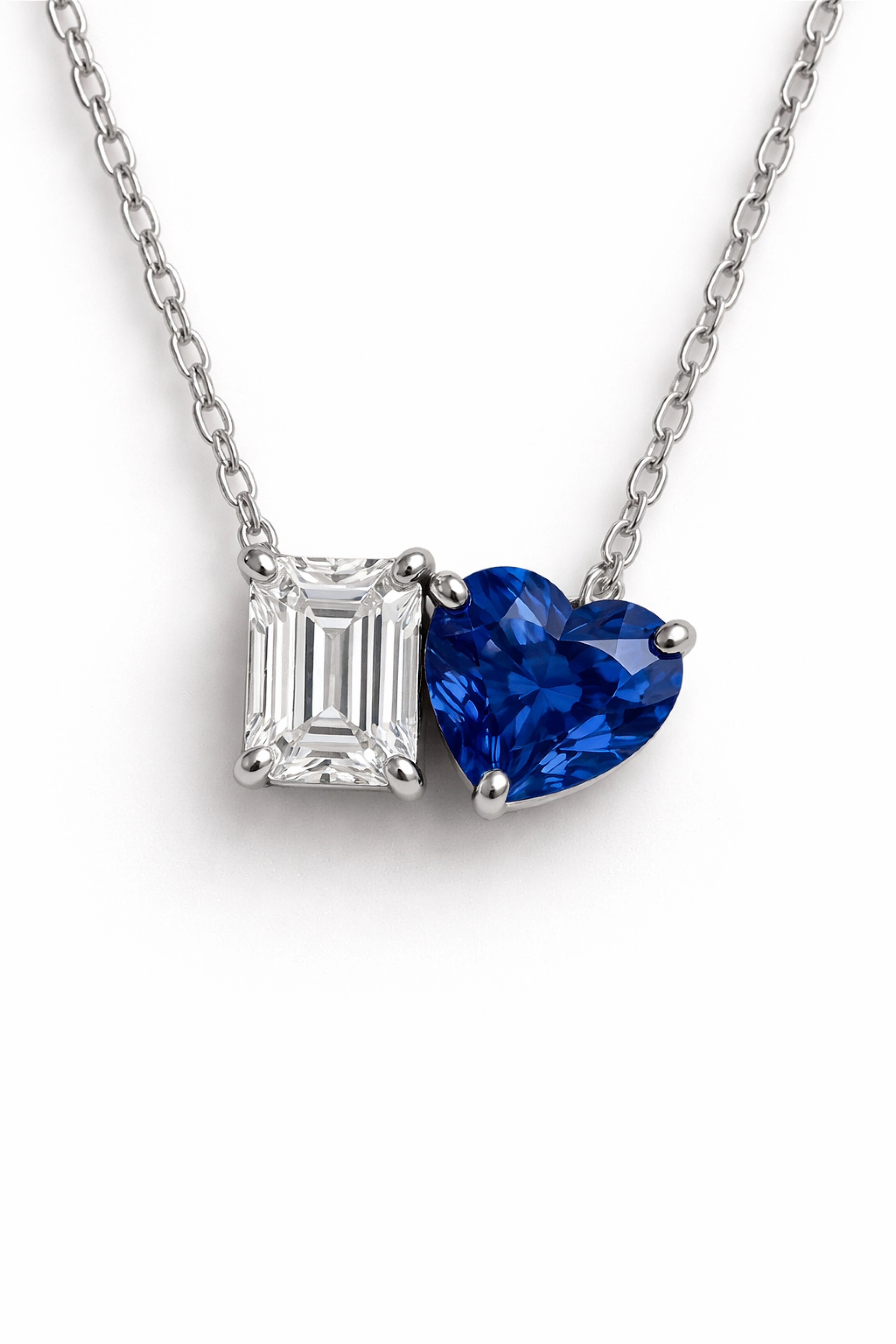 Collier Toi & Moi, collier en or blanc 750, pendentif avec un diamant