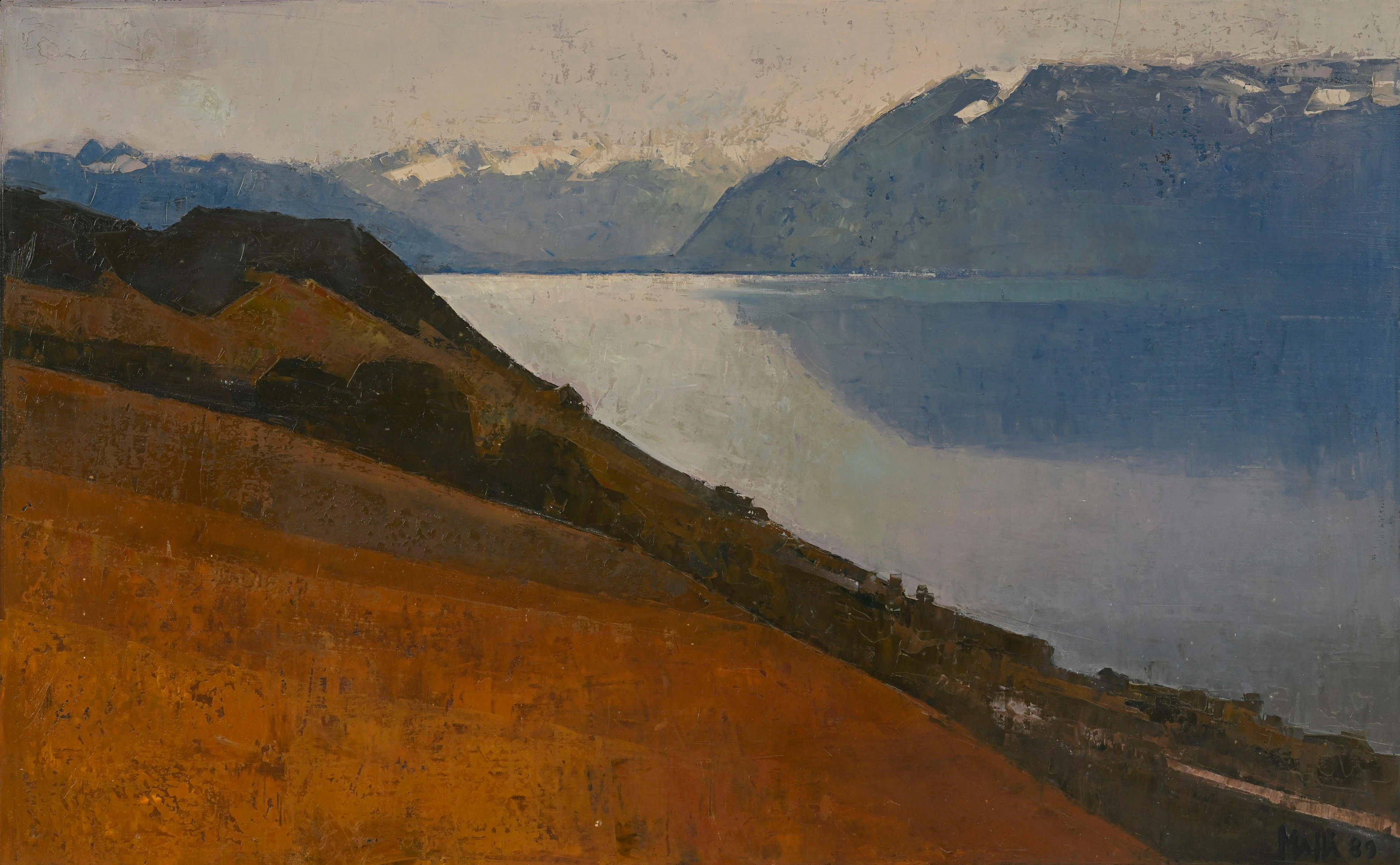 Walter Mafli (1915-2017), "Lavaux, vue sur Montreux", 1989, huile