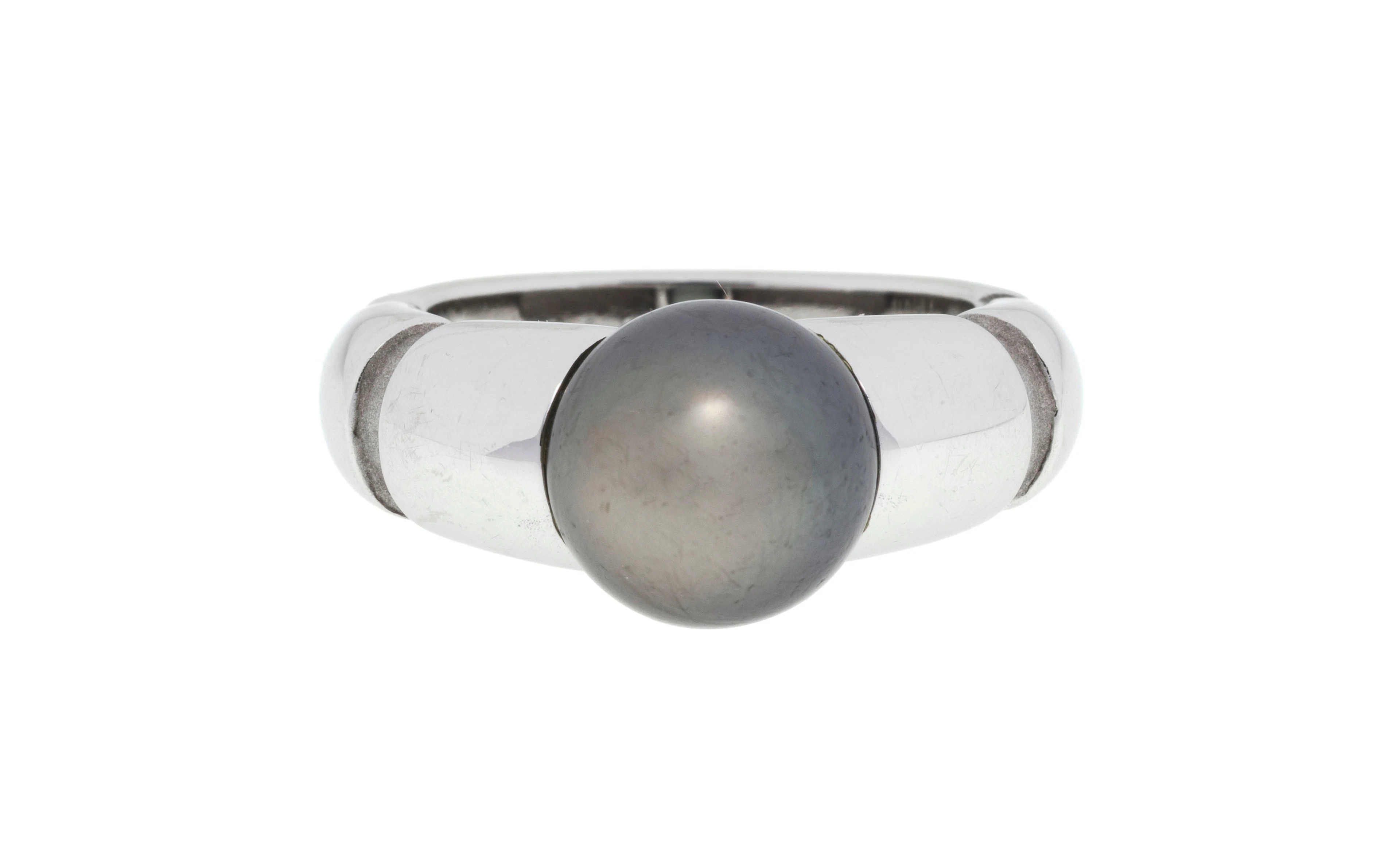 Mauboussin, bague or gris 750 poli et sablé ornée d'une perle de culture
