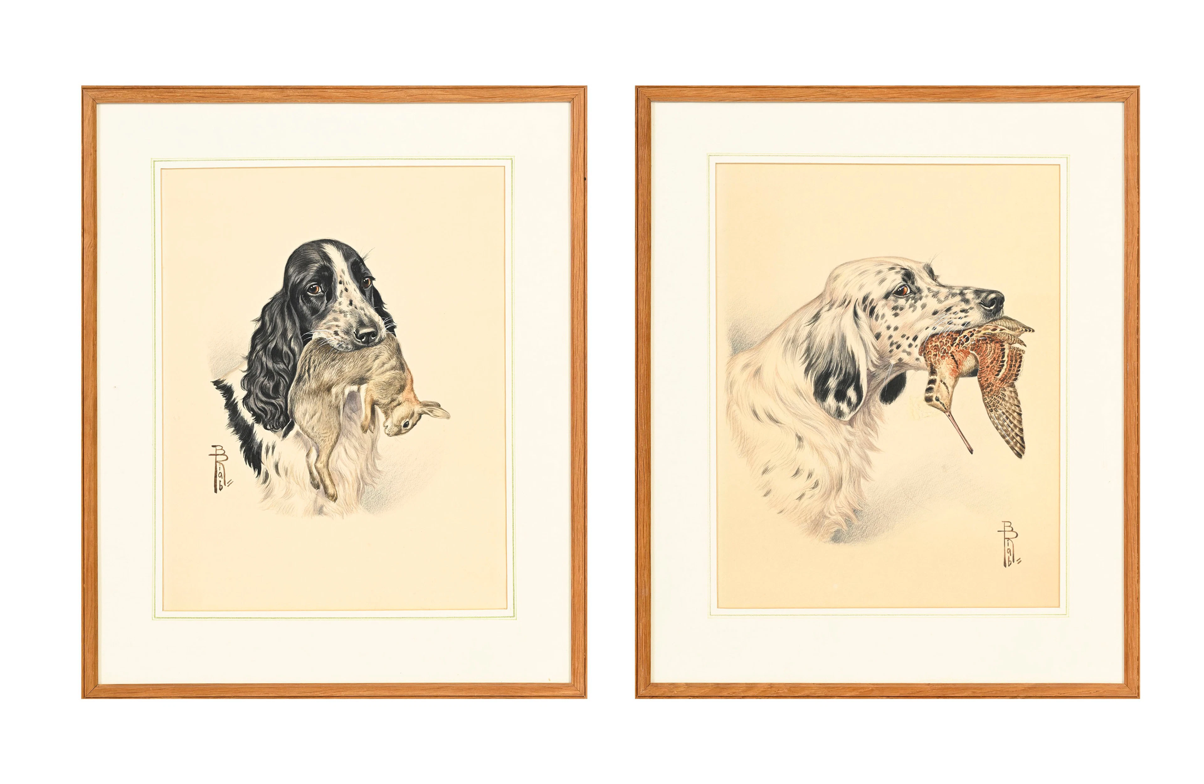 Boris Riab (1898-1975), Cocker au lapin de garenne et Setter à la