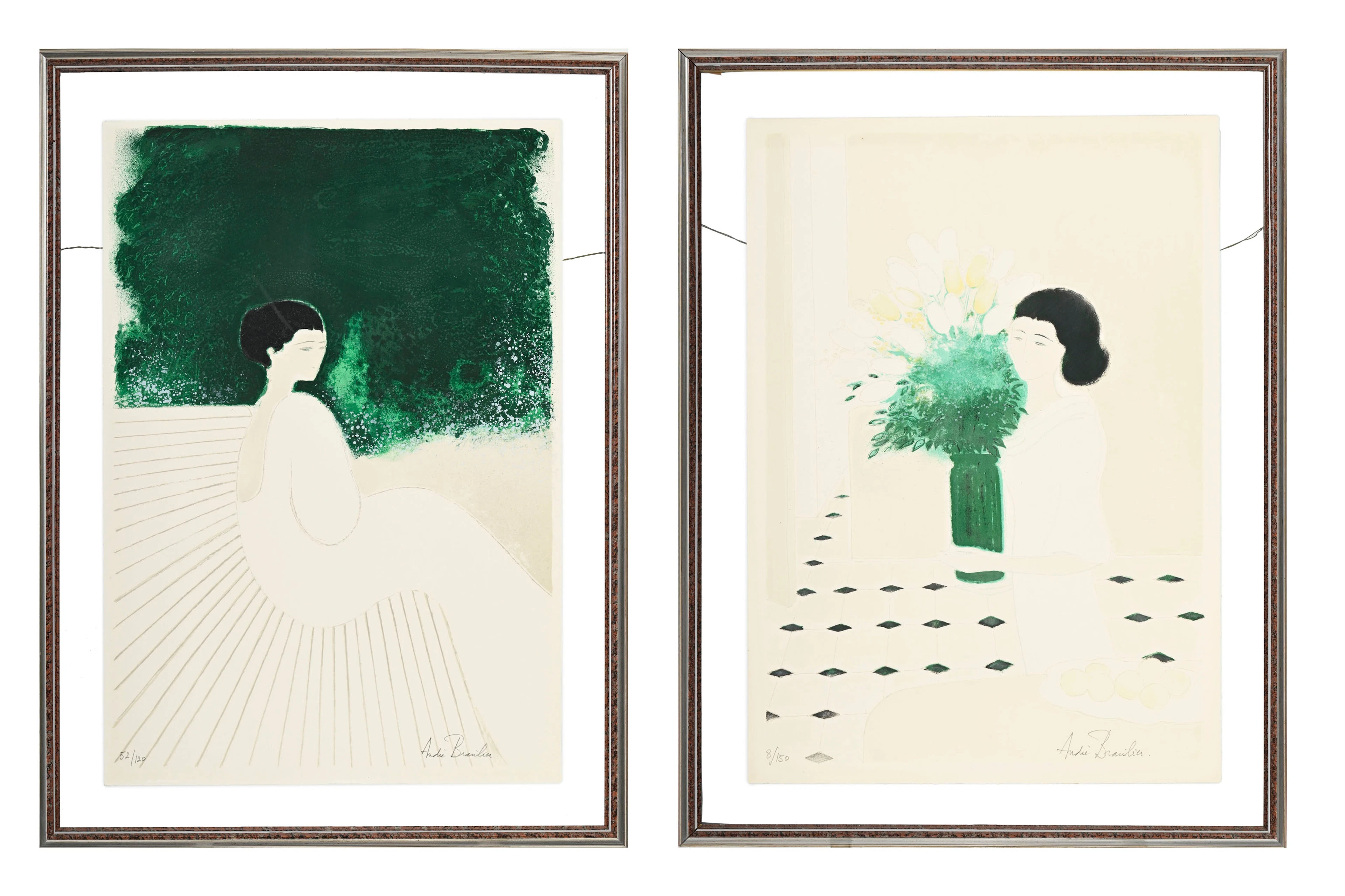 André Brasilier (1929), d'après, Jeune femme au bouquet de fleurs