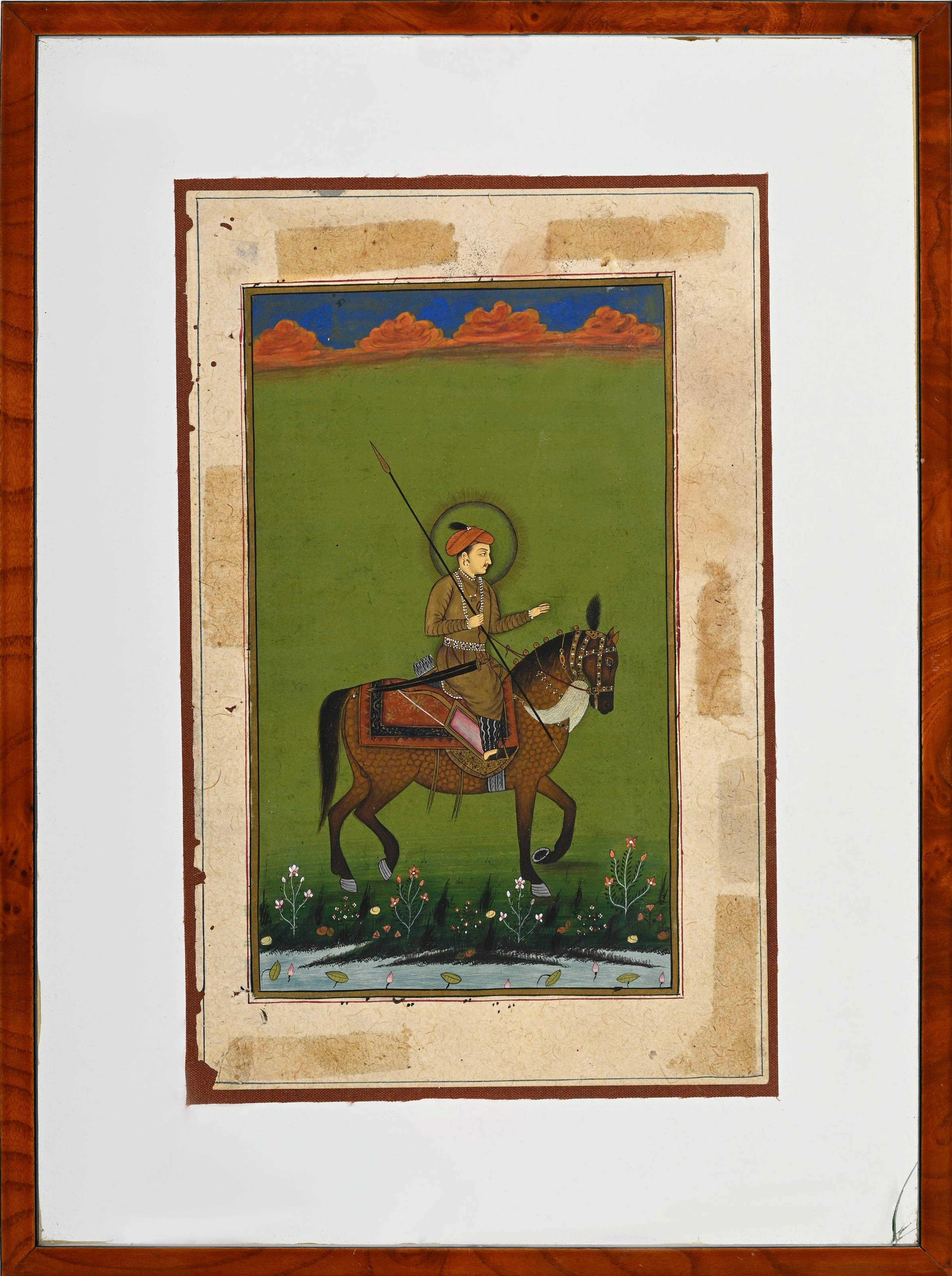 Portrait d'un gentilhomme sur son cheval, gouache et or sur papier