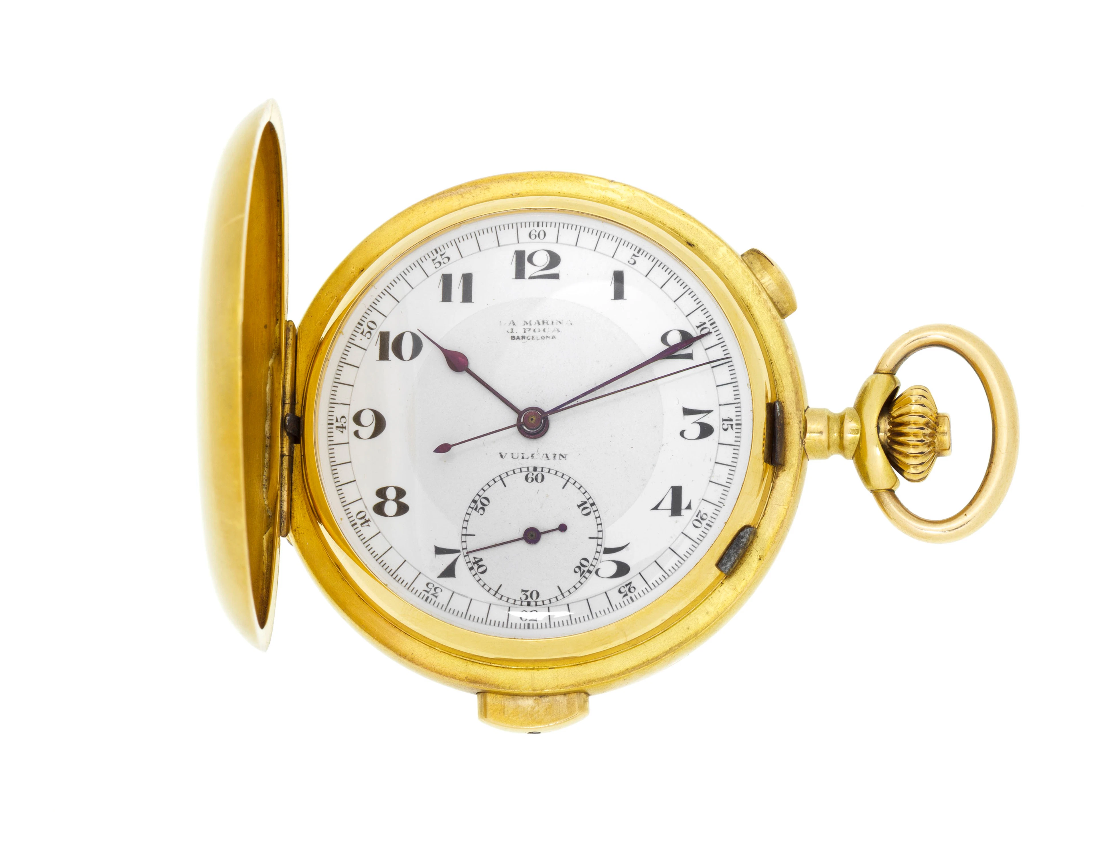 Vulcain, montre de poche savonnette chronographe en or 750 à répétition