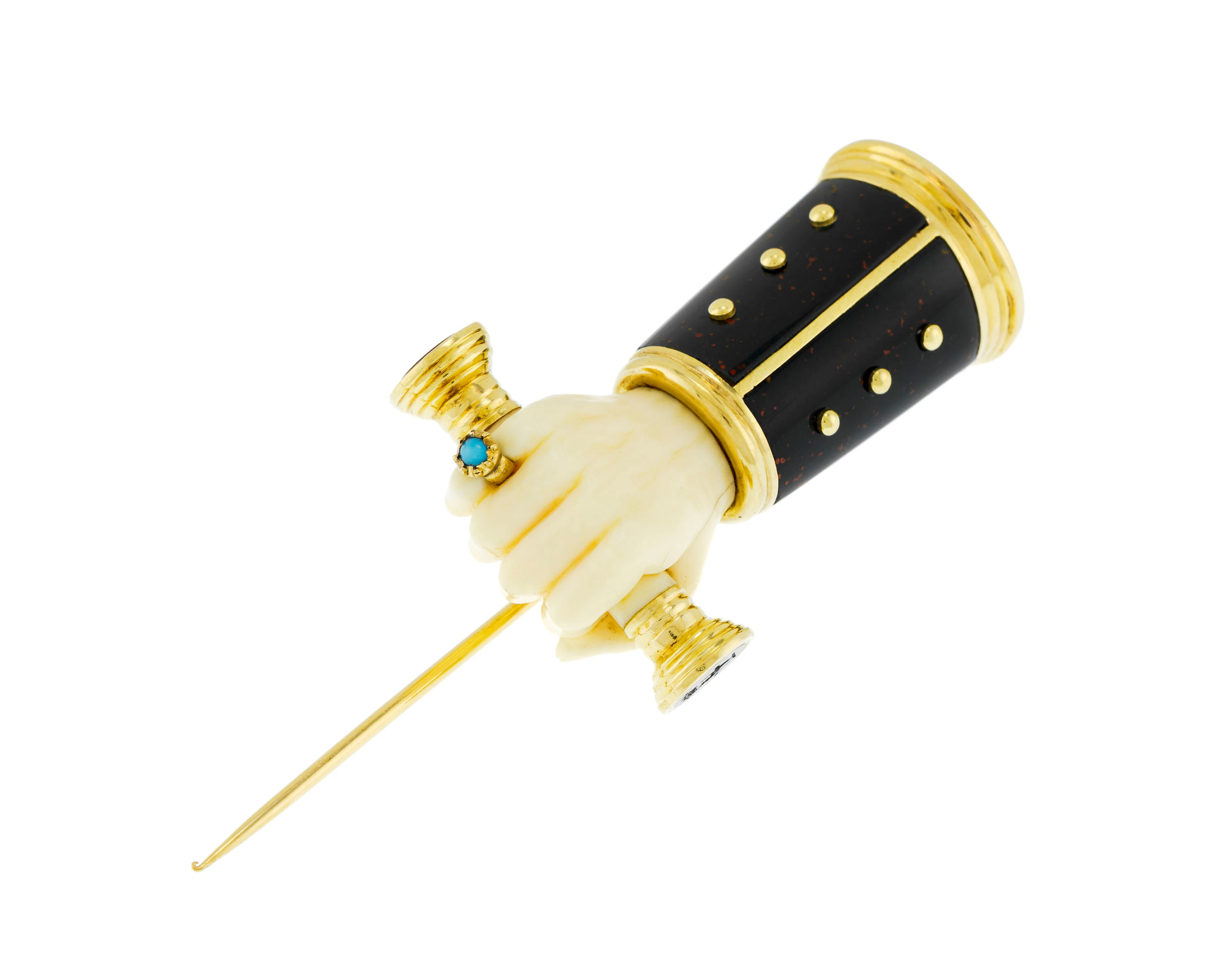 Sceau XIXe s., en or 750 et jaspe sanguin monté sur épingle figurant