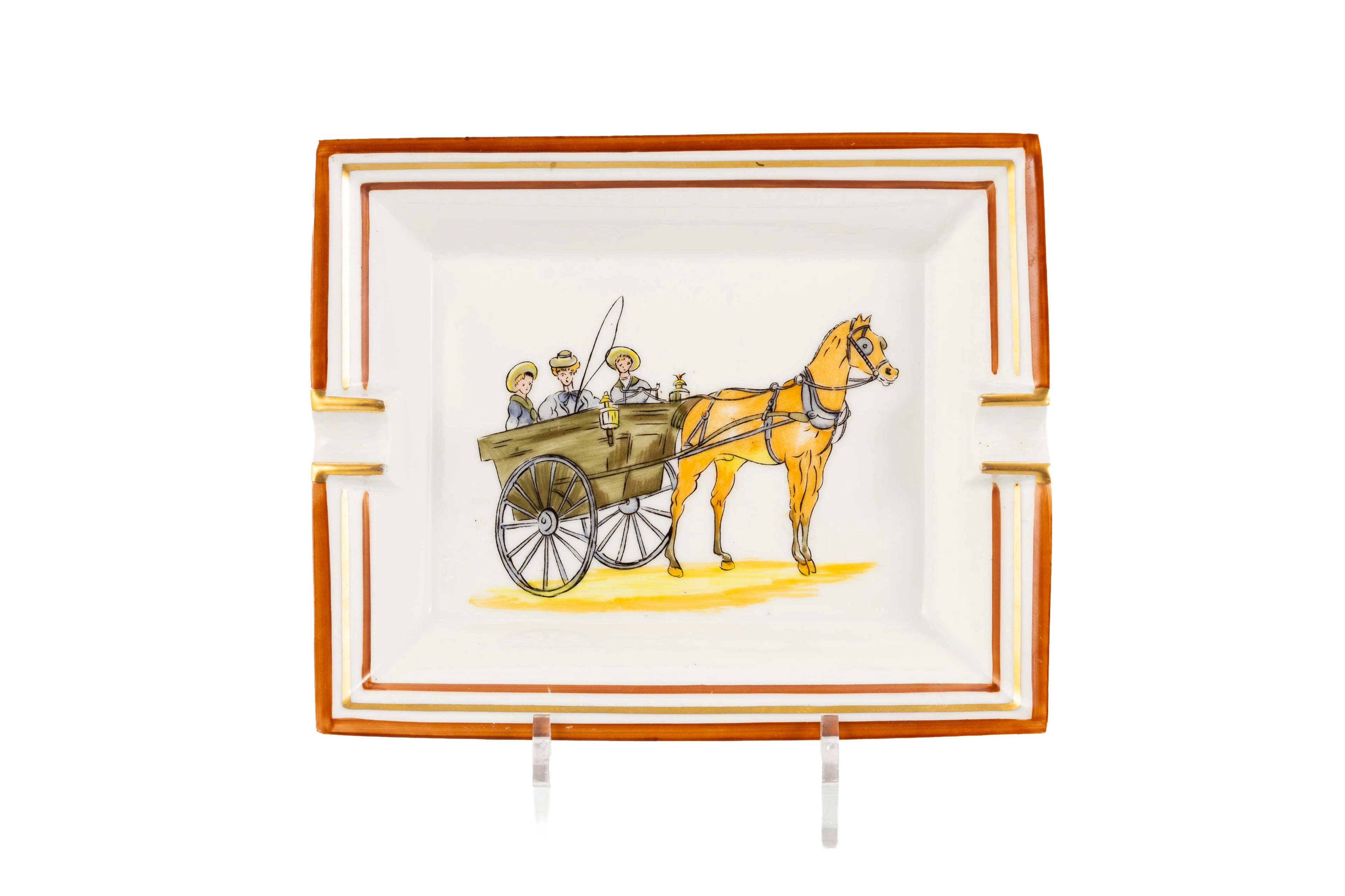 Hermès. Cendrier vide-poche en porcelaine, Paris, à décor de calèche
