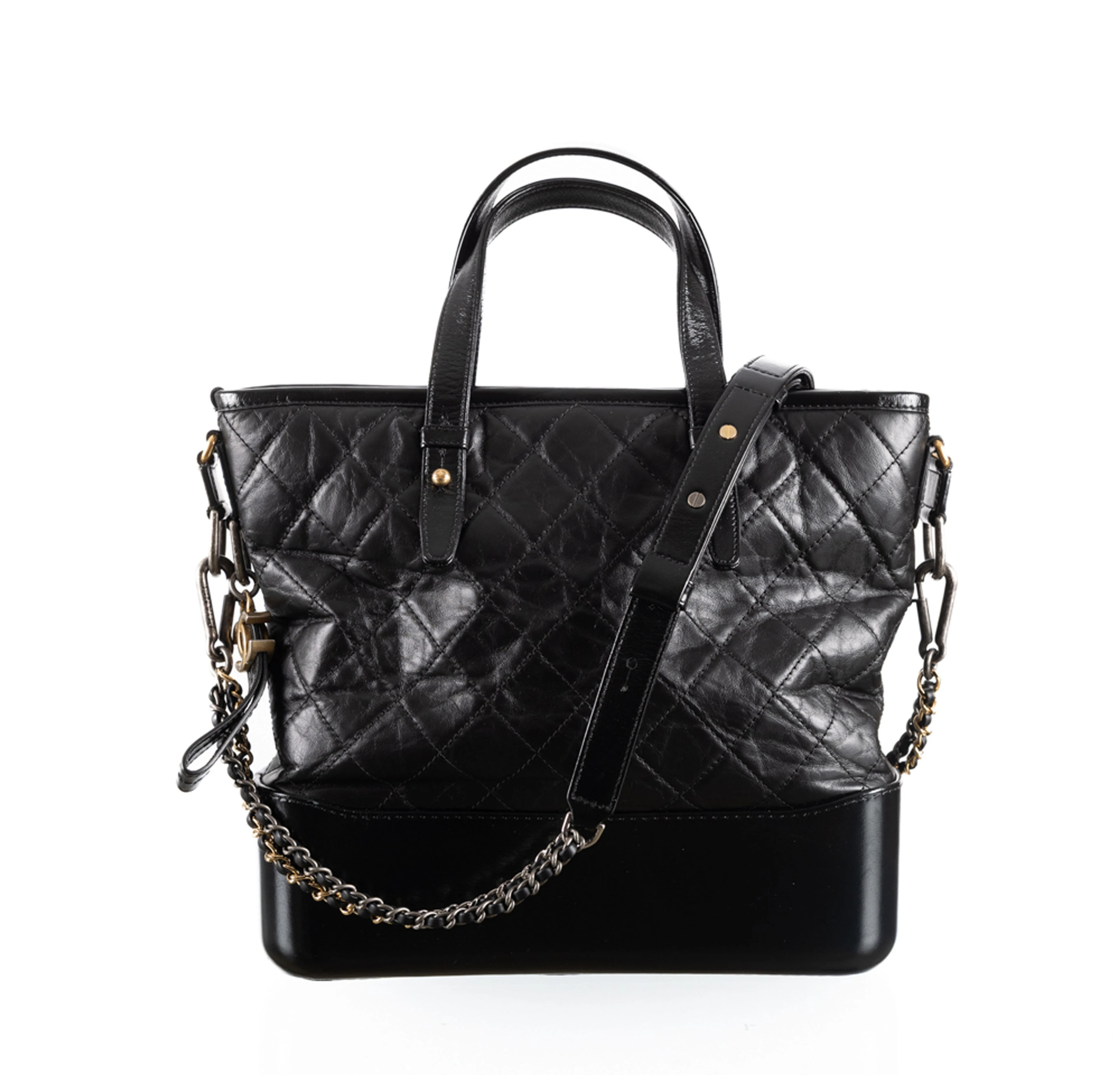 Chanel, sac Gabrielle en cuir lisse noir et cuir vieilli matelassé