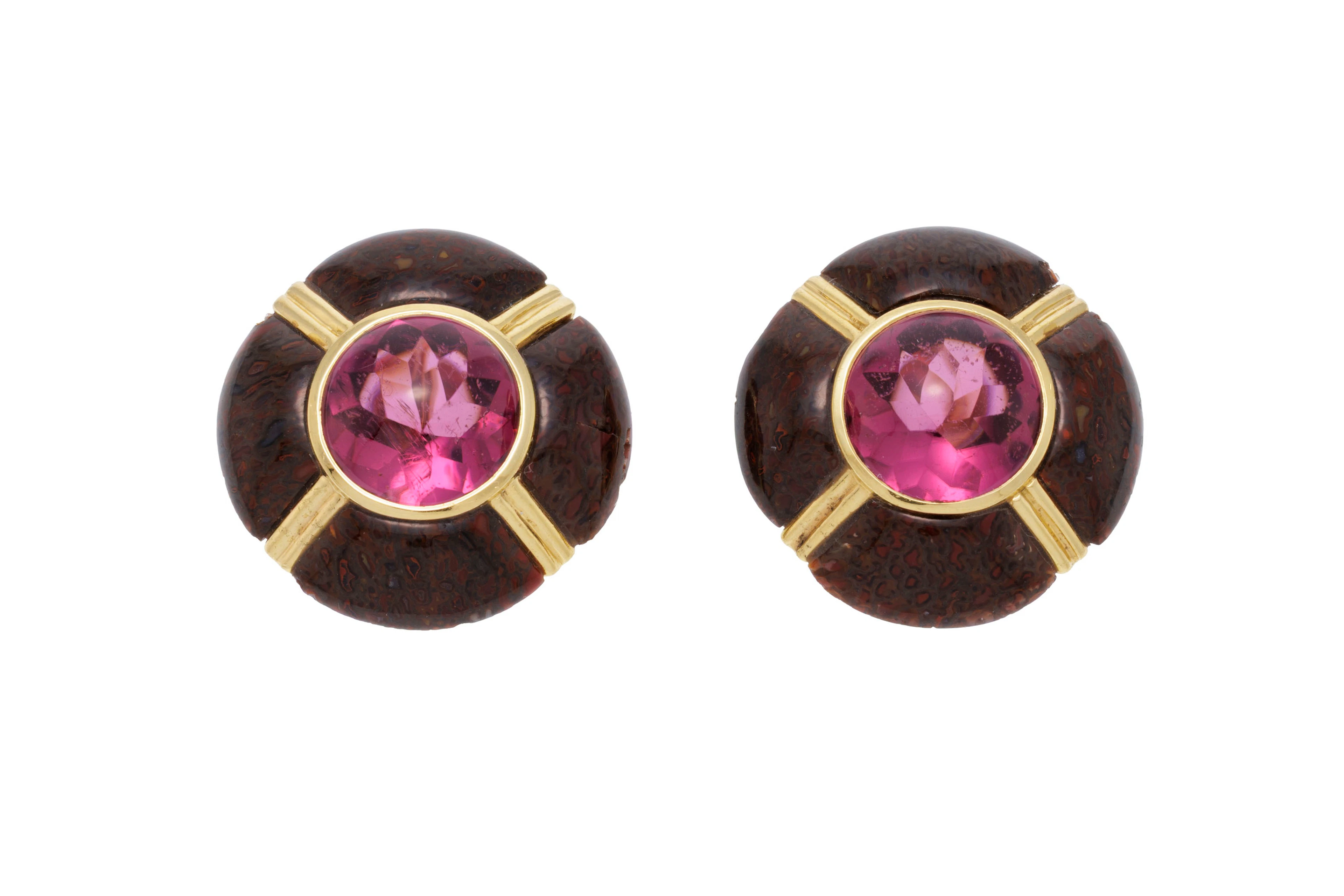 Paire de clips d'oreilles or 750 sertis de tourmalines roses taille