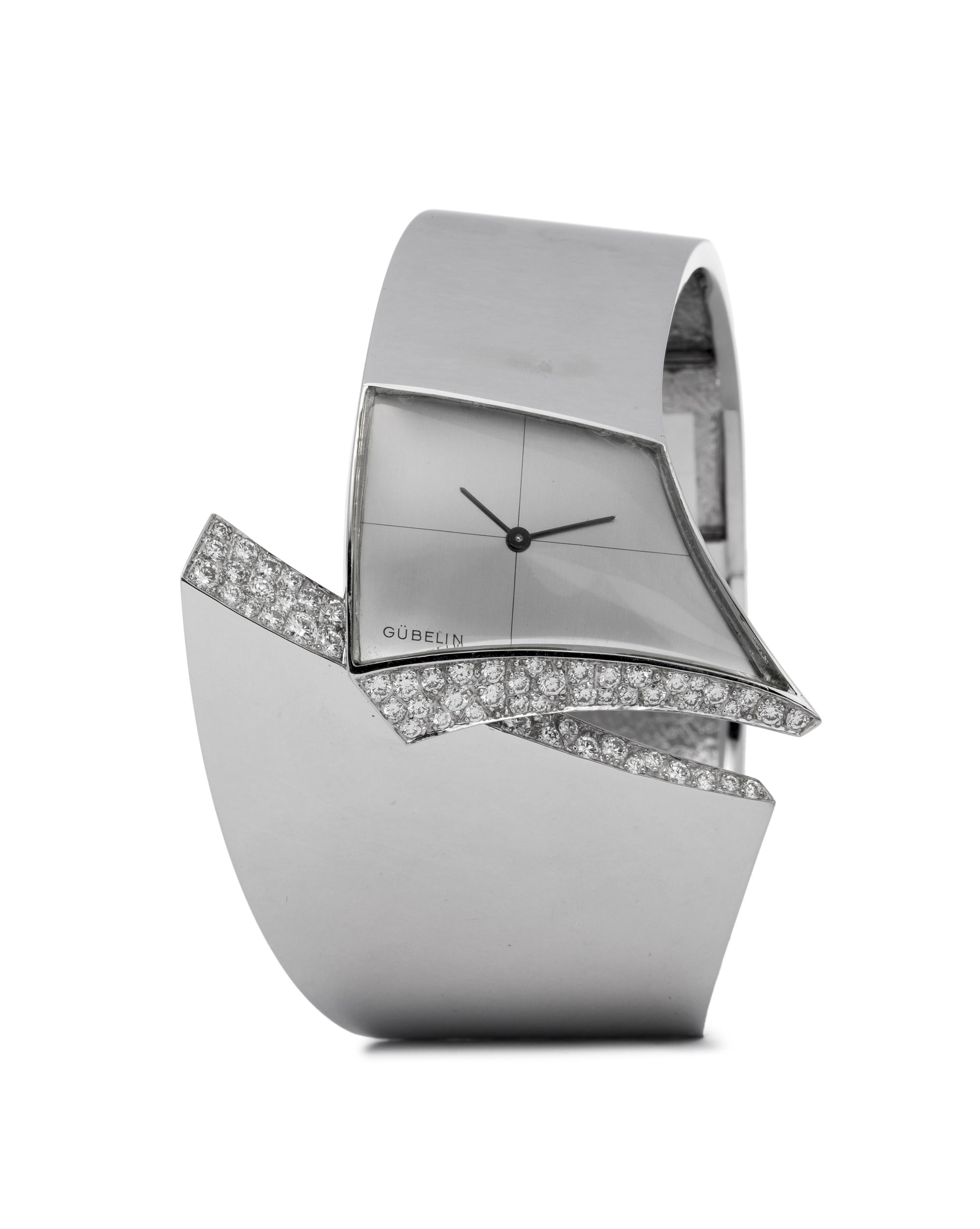 Gübelin, montre-bracelet manchette en or gris 750 sertie de diamants