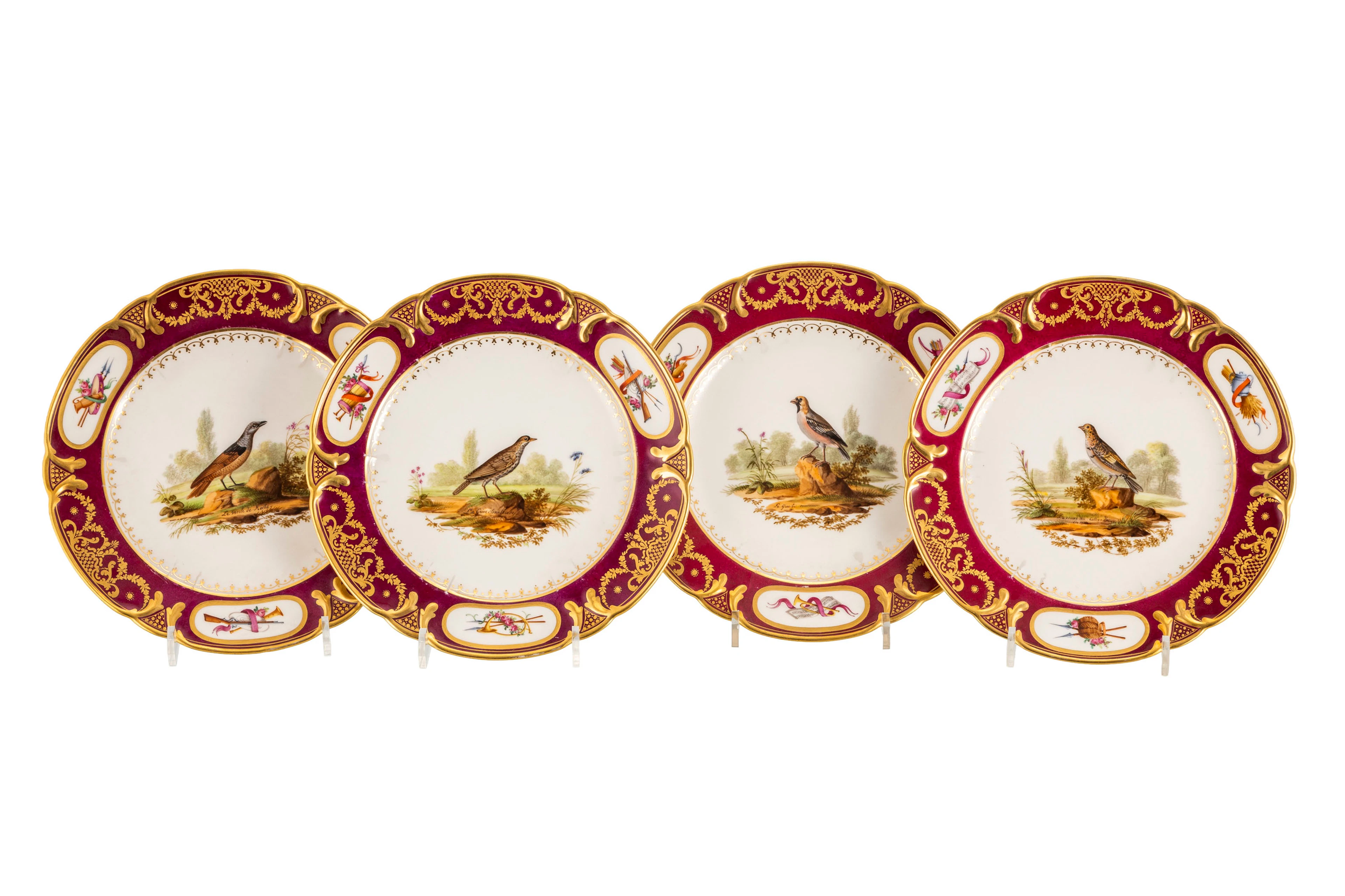 Schoelcher. Ensemble de 4 assiettes en porcelaine, Paris, XIXe s.
