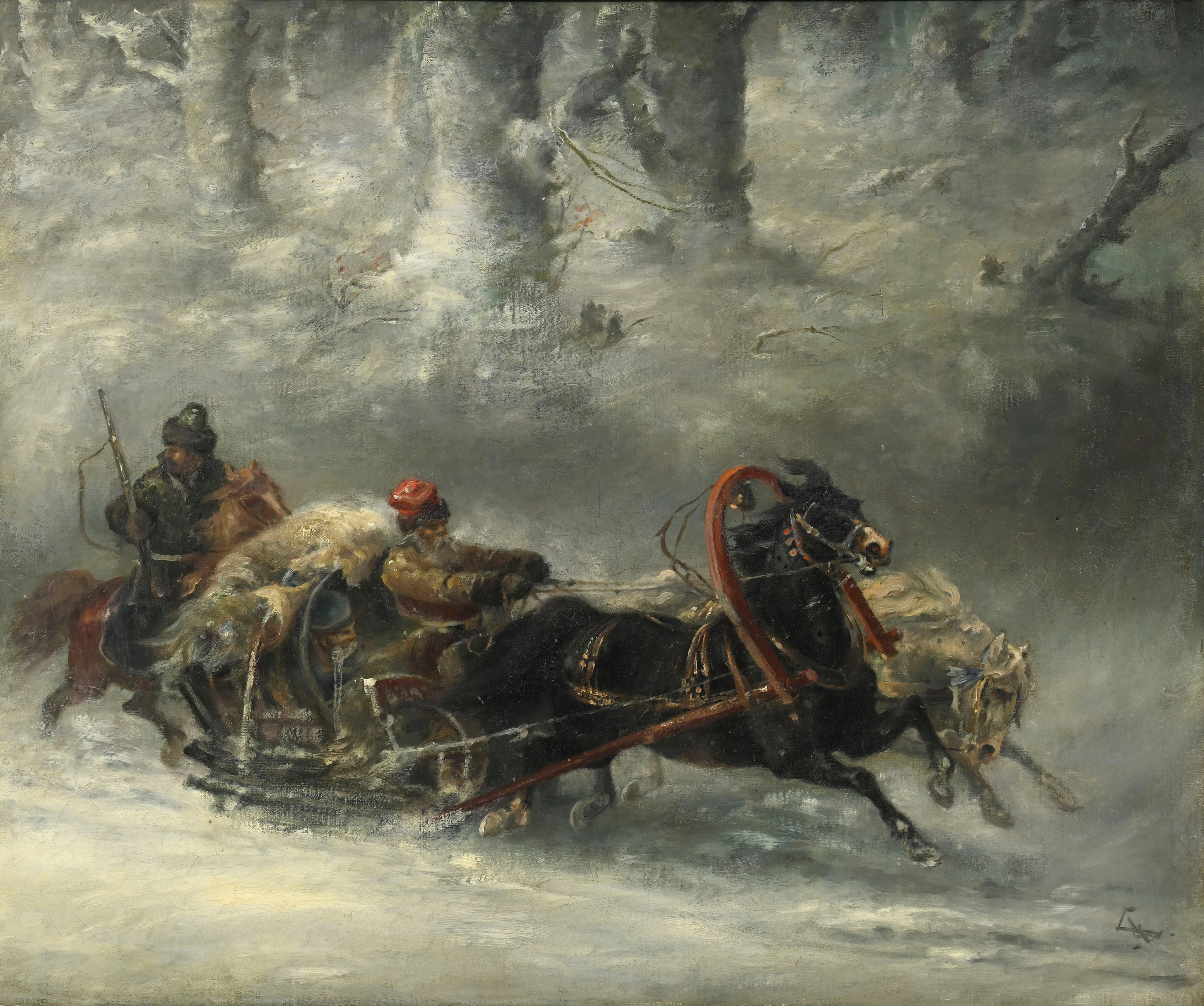 Ecole russe de la fin du XIXe s., Para, huile sur toile Dubus, monogrammée