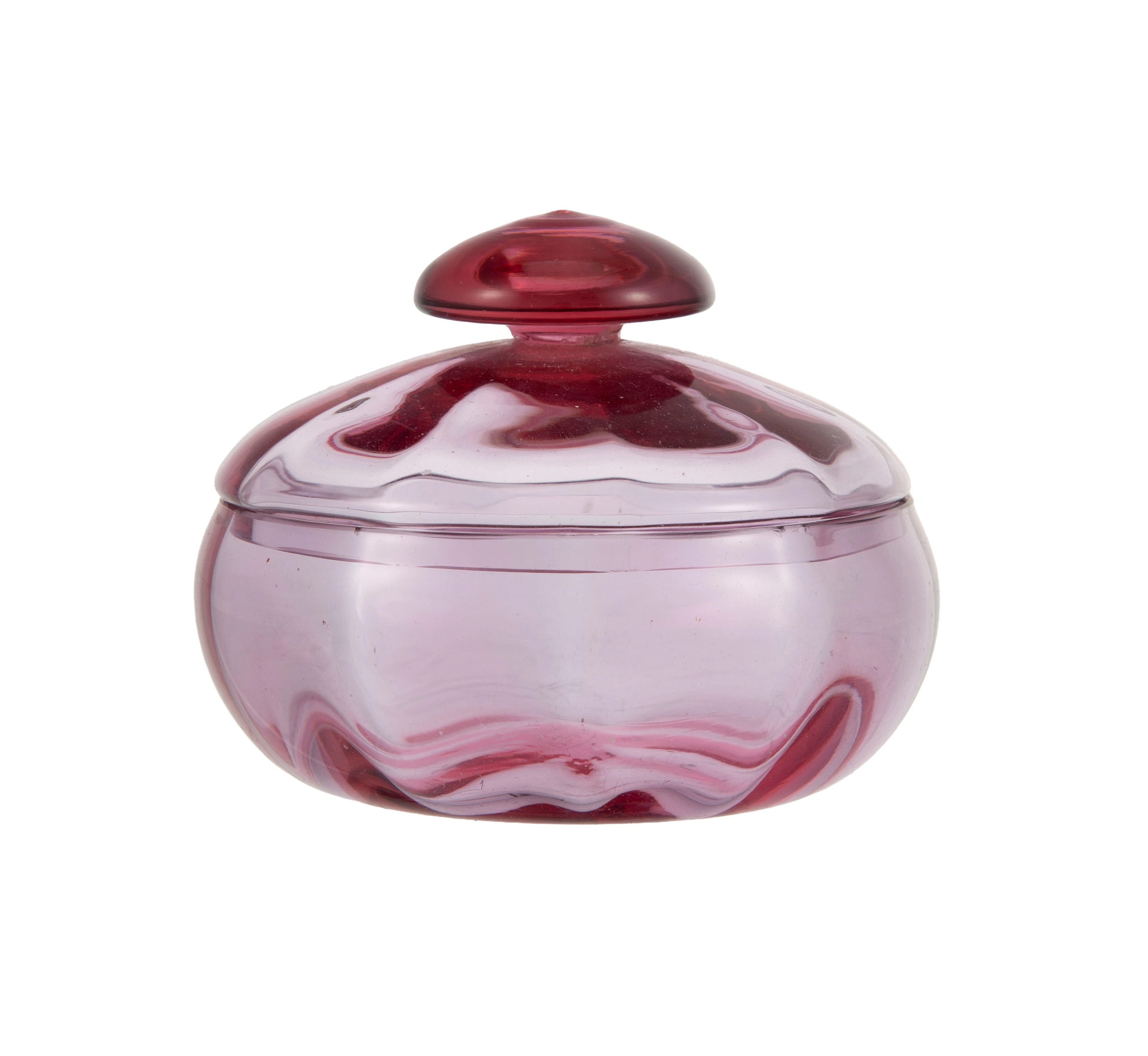 Moser. Bonbonnière style Art Déco en verre rose, signée sous la base, h. 8 cm