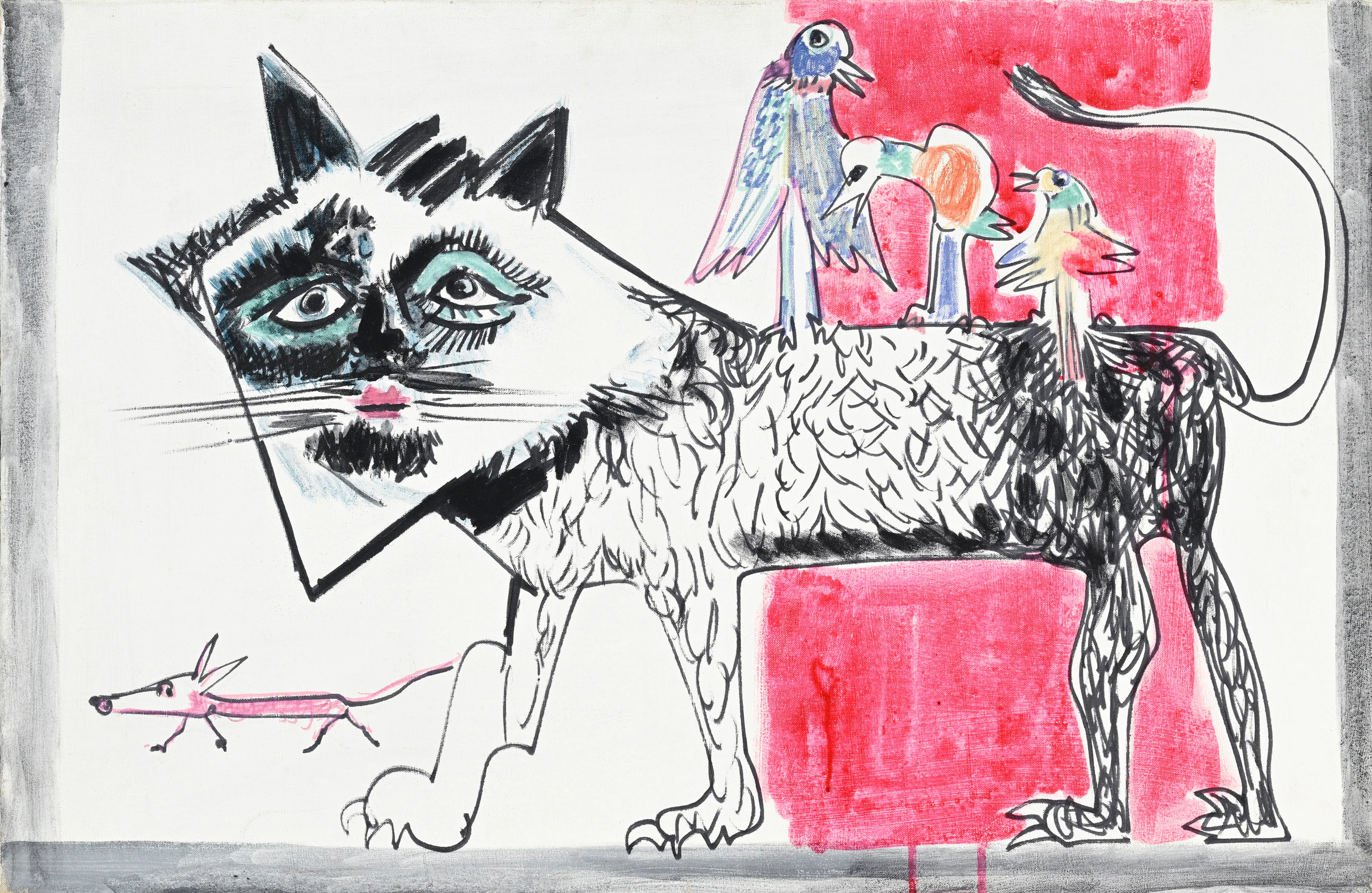 Bernard Lorjou (1908-1986), "Les animaux en paix", acrylique sur toile