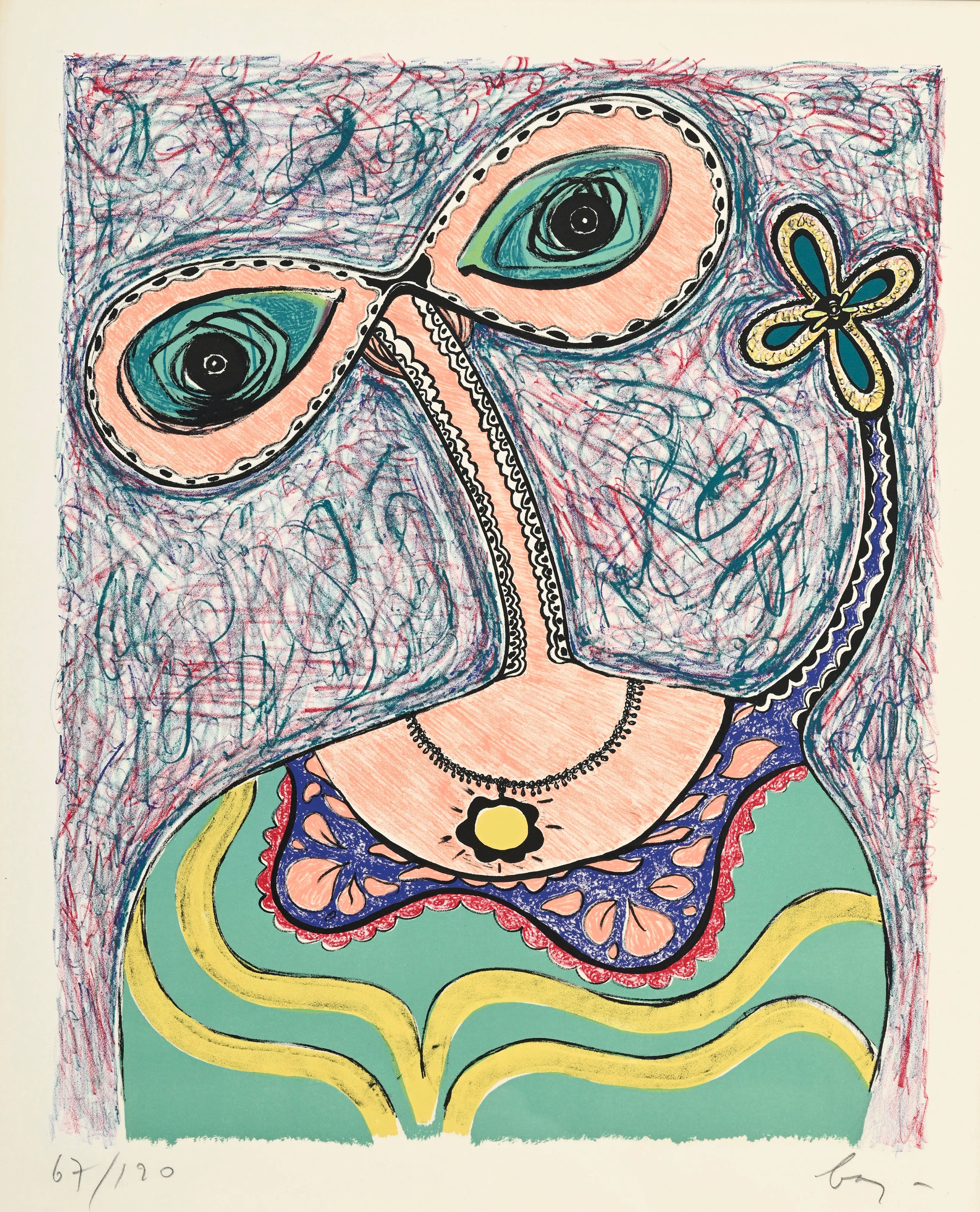 Enrico Baj (1924-2003), d'après, "Dame en robe du soir", 1972, lithographie