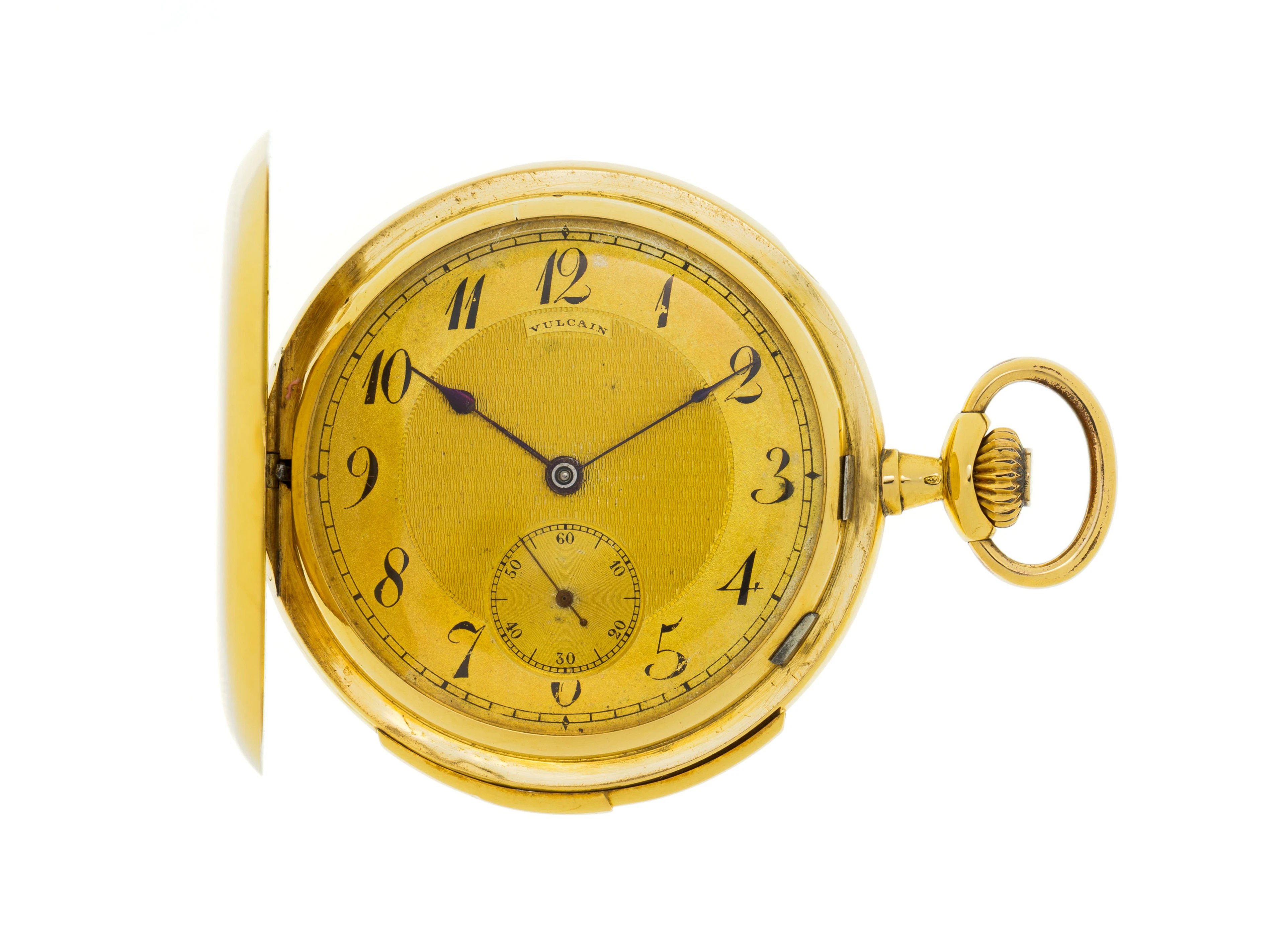 Vulcain, montre de poche savonnette petite seconde en or 750 à répétition