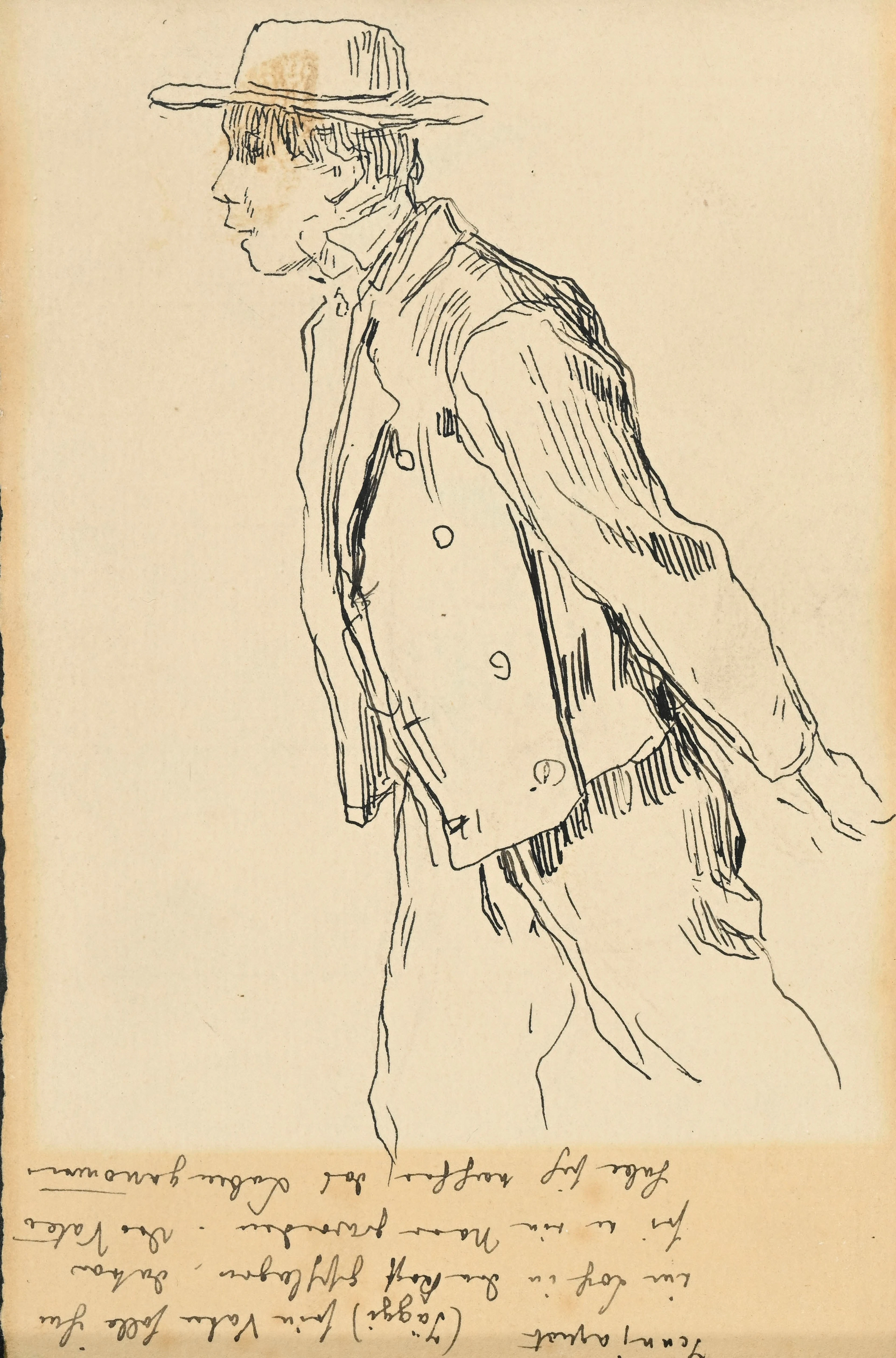 Albert Anker (1831-1910), Homme au chapeau, encre sur papier, dessin