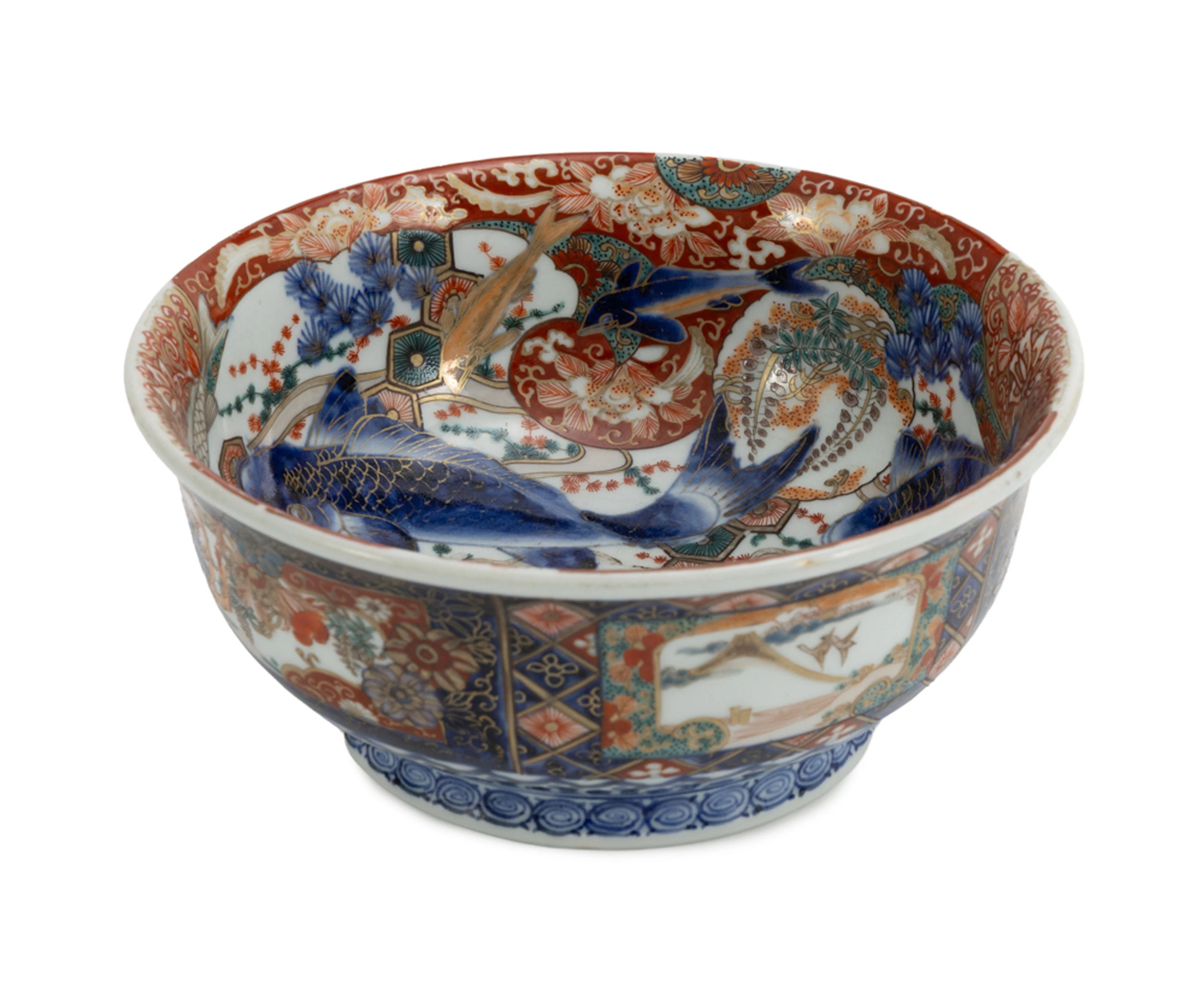 Bol en porcelaine Imari, Japon, époque Meiji, décor intérieur de poissons