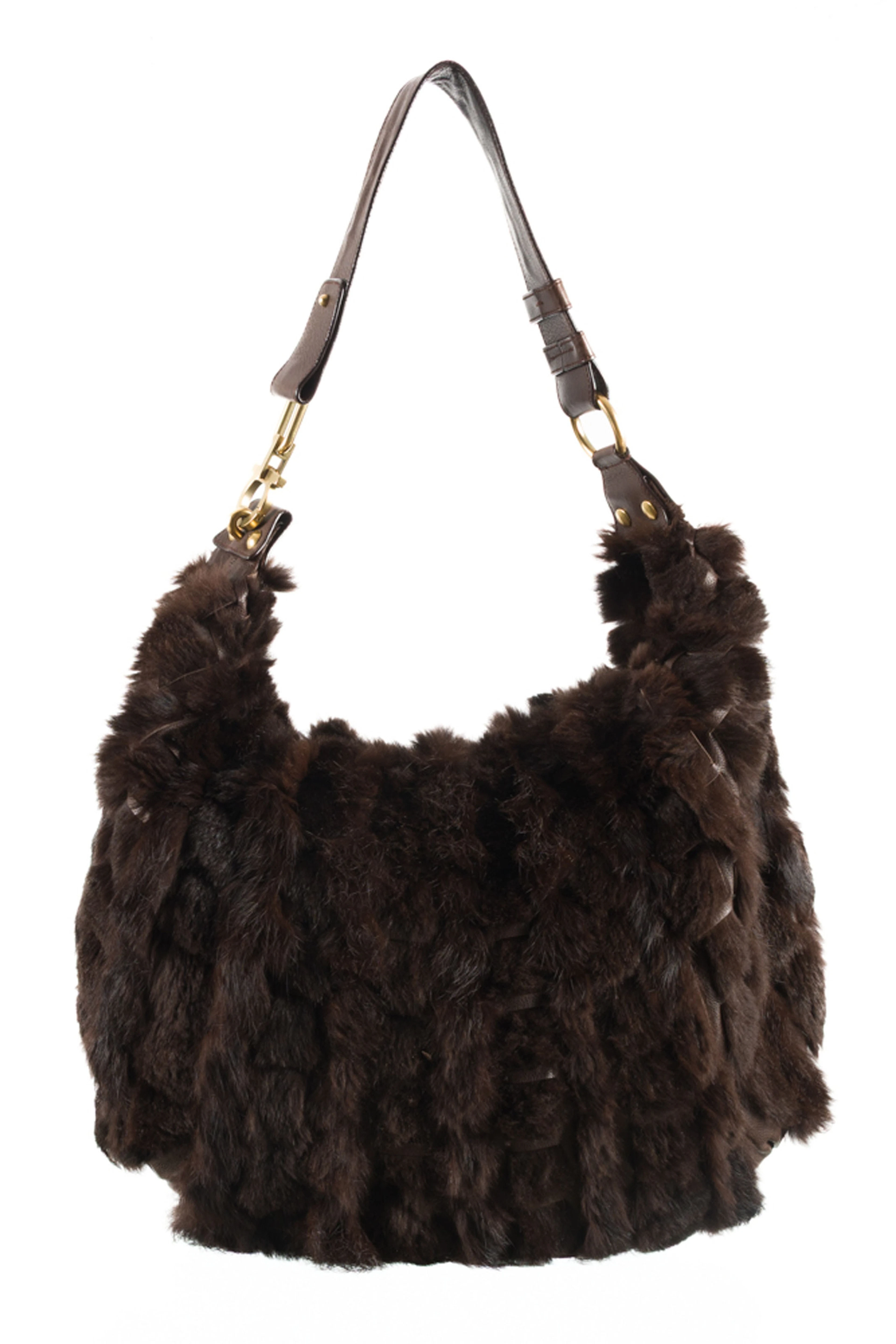Salvatore Ferragamo, sac Hobo en lapin teinté marron foncé et cuir