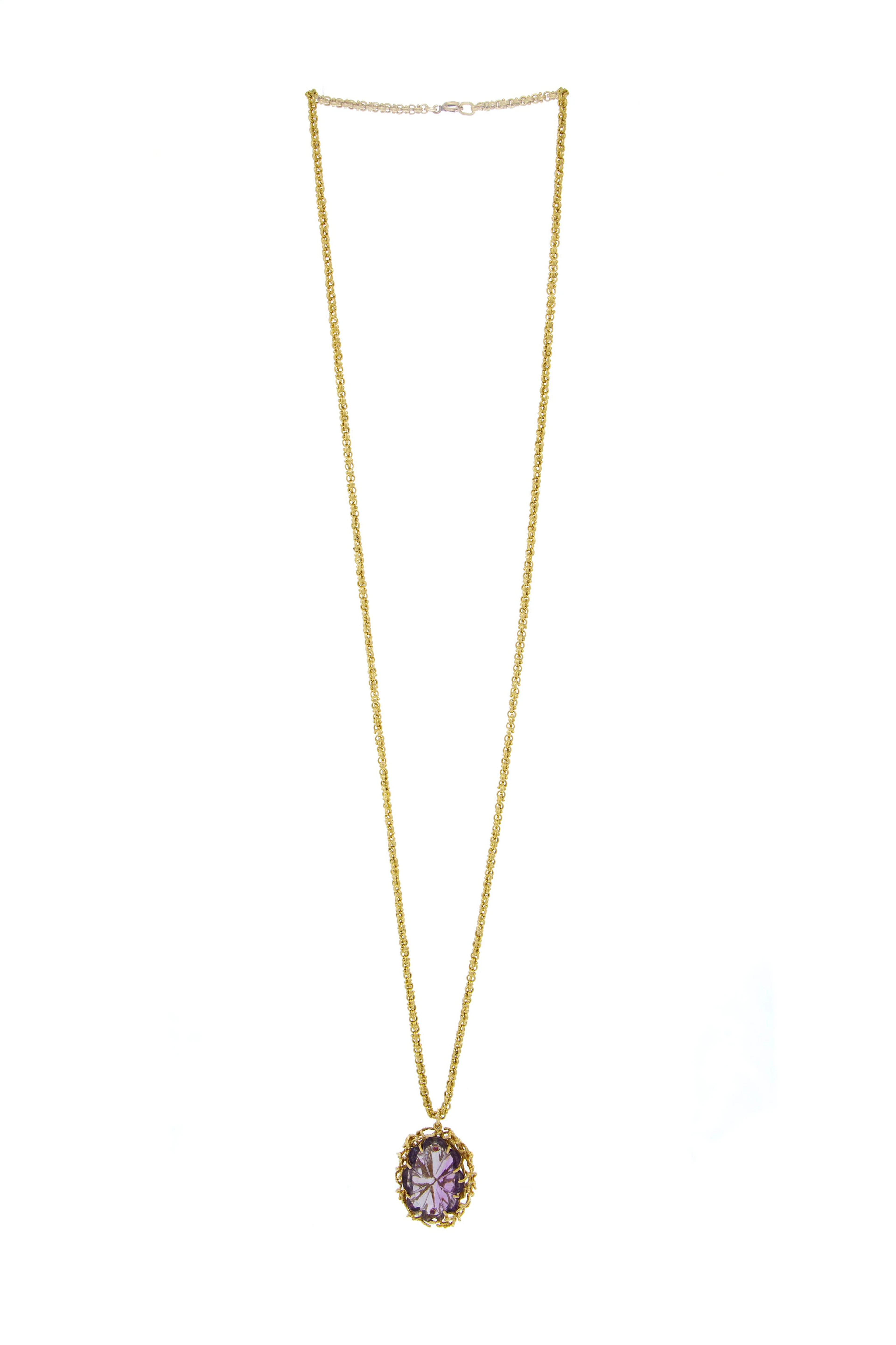 Long collier années 1960-70 or 750 à maille double forçat ronde retenant