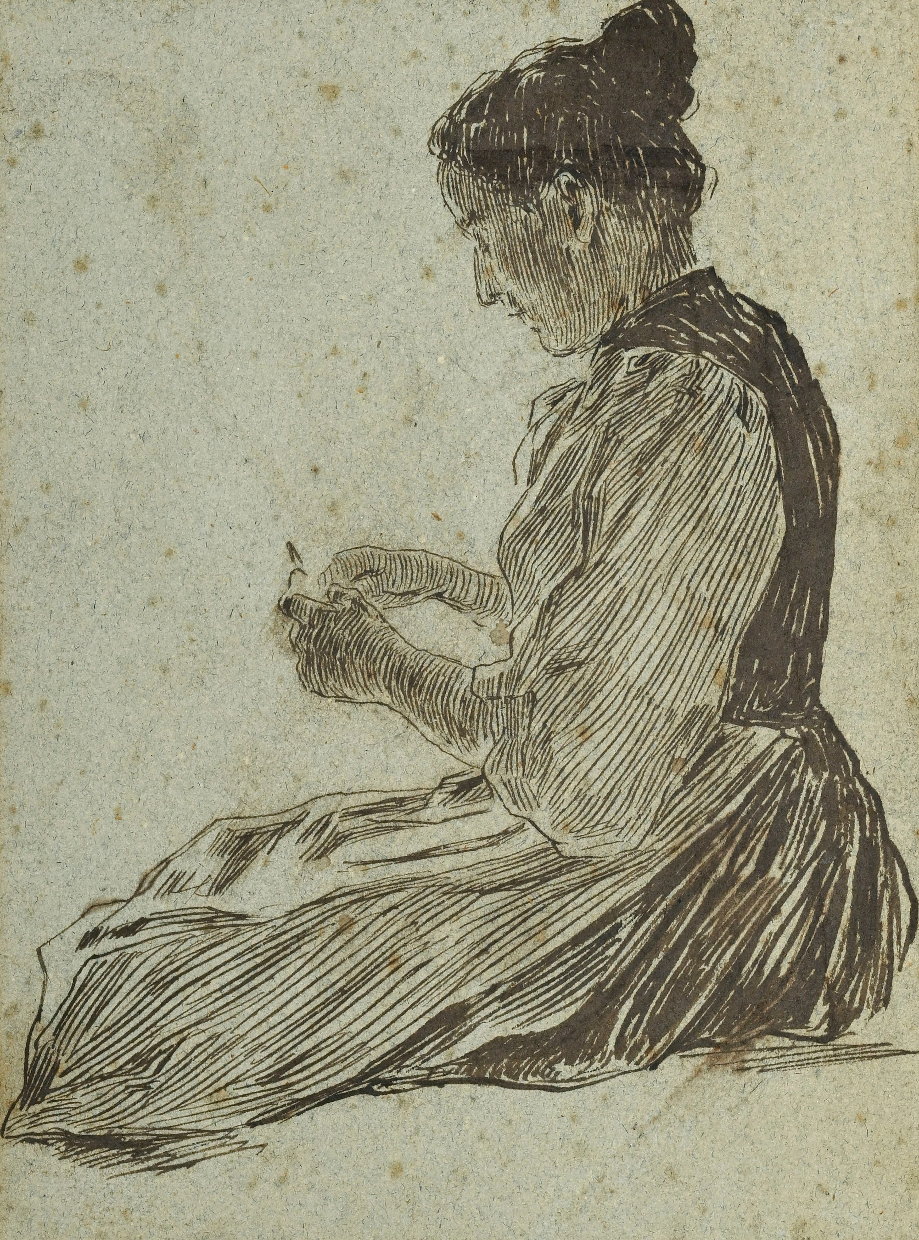 Albert Anker (1831-1910), Jeune femme assise, encre à la plume sur