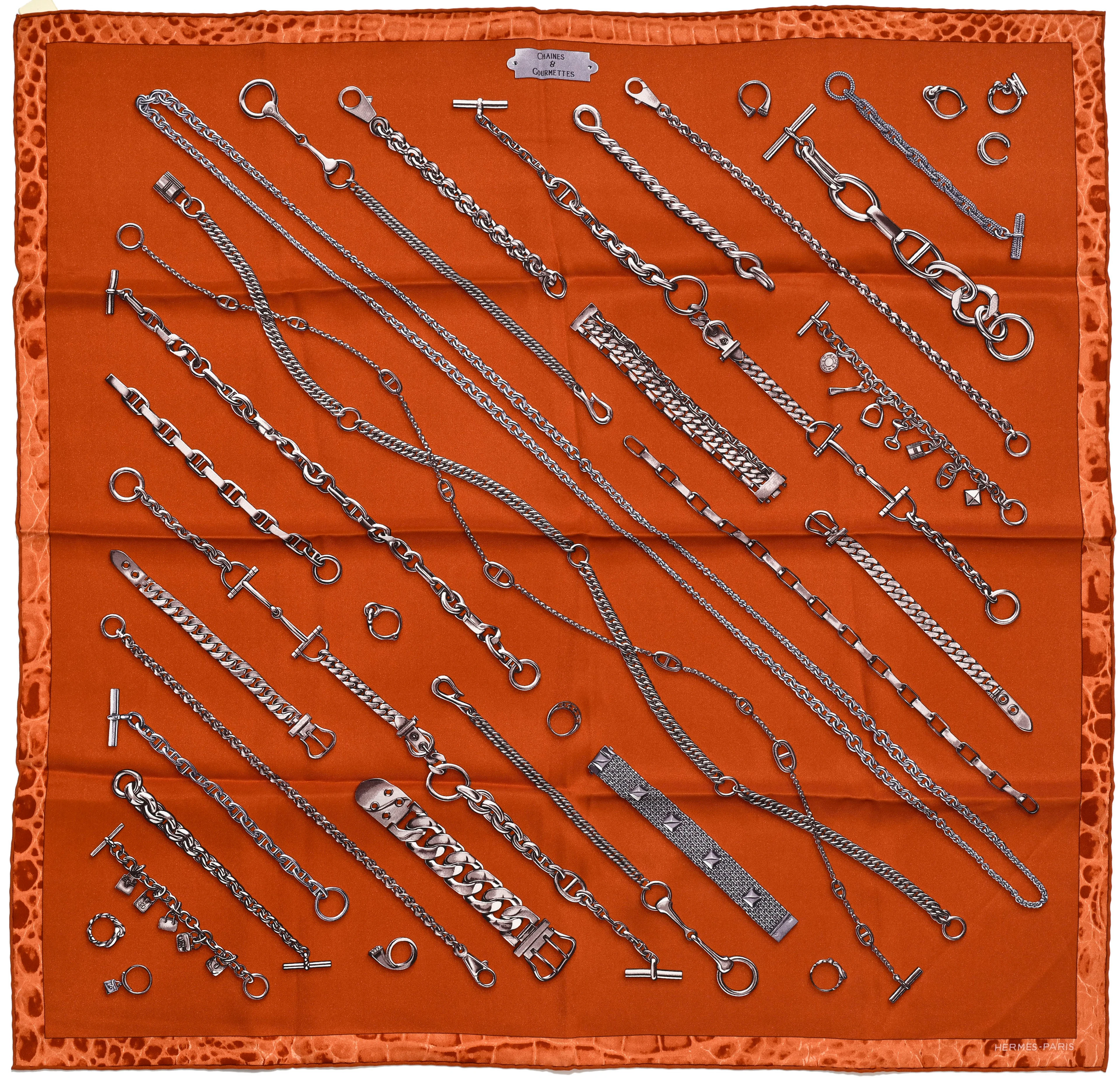 Hermès, 3 carrés 70 en twill de soie et mousseline: Chaines et Gourmettes