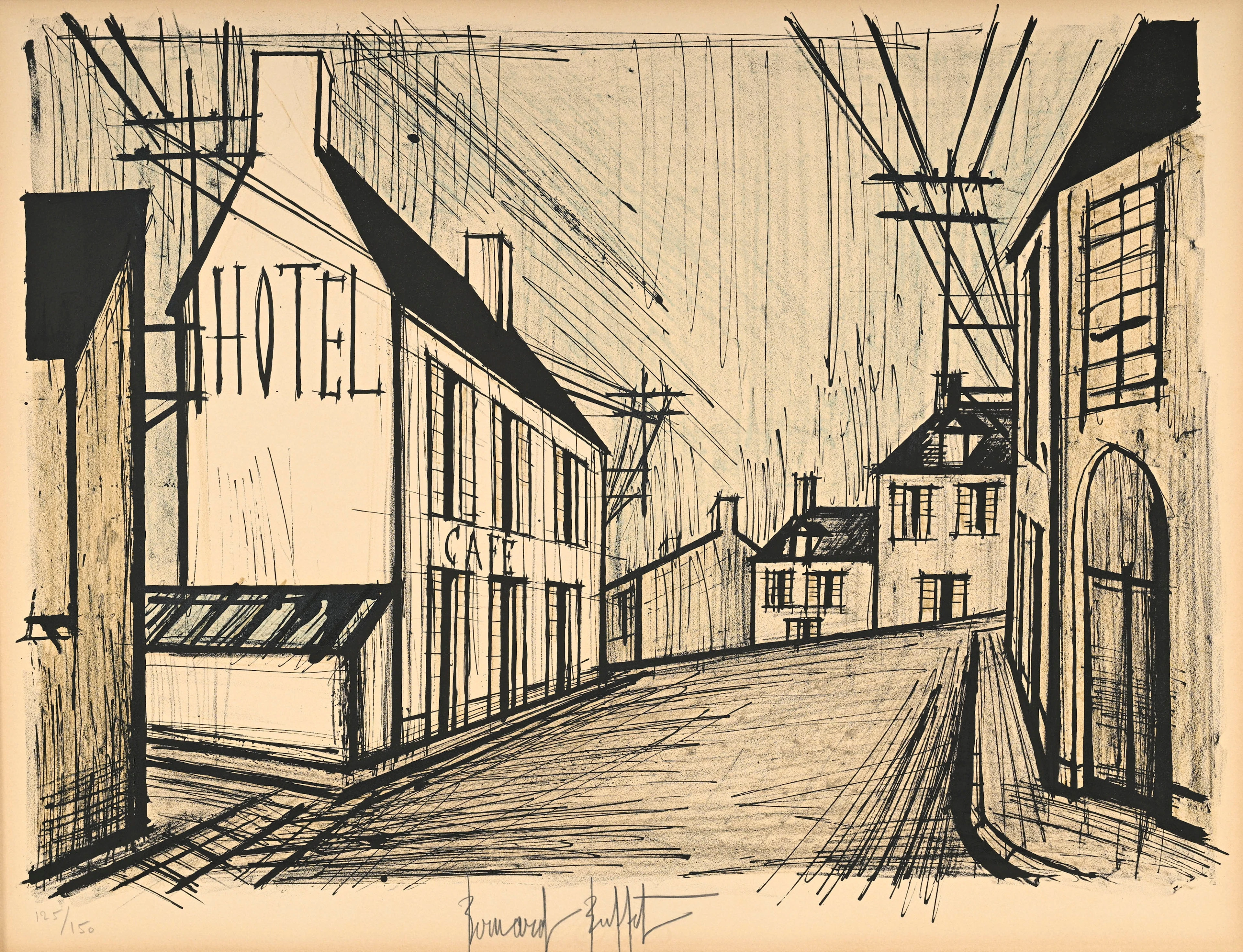 Bernard Buffet (1928-1999), d'après, "Place de village avec hôtel"