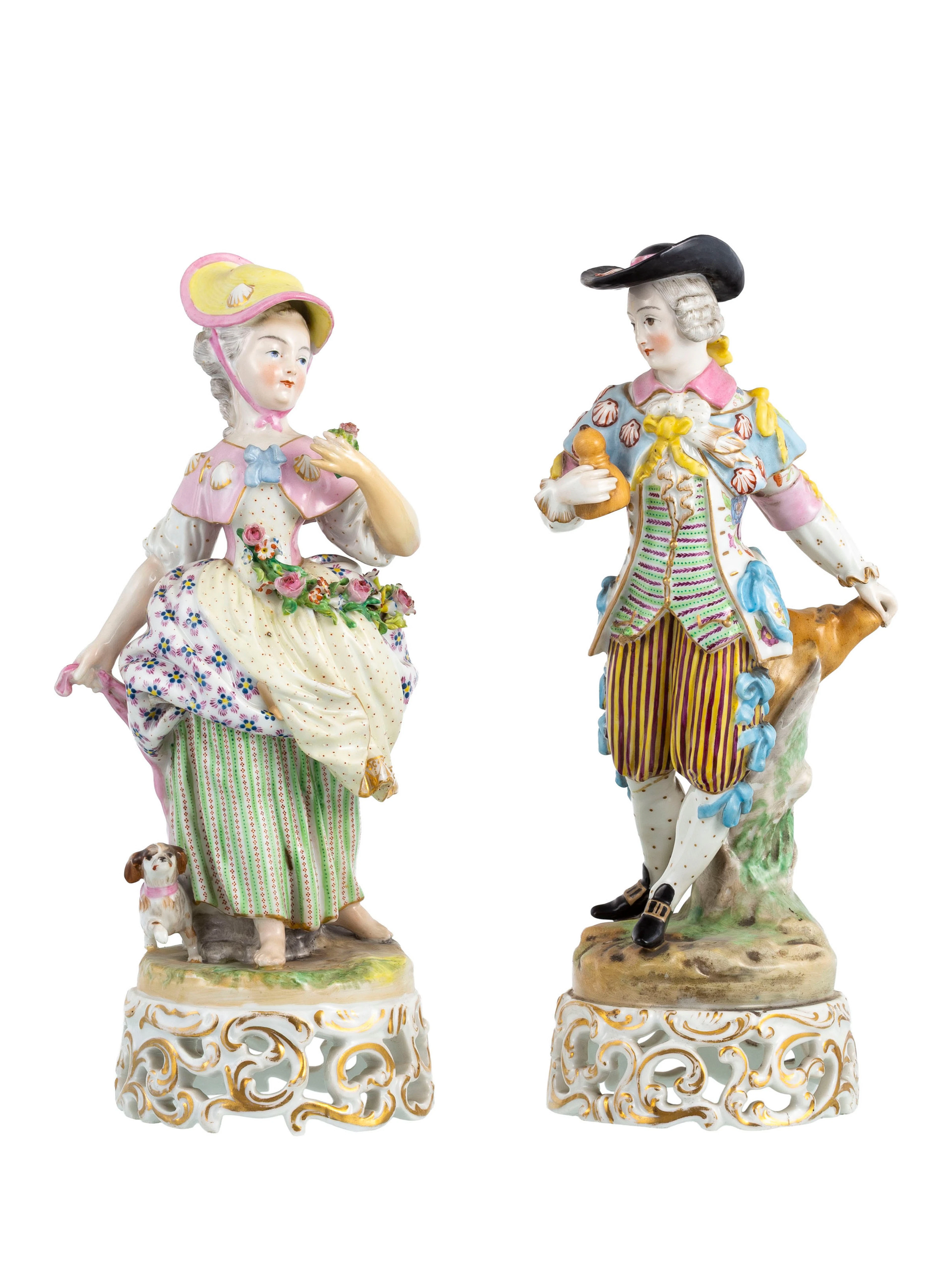Jacob Petit. Ensemble de 2 figures de gentilhomme et élégante en porcelaine