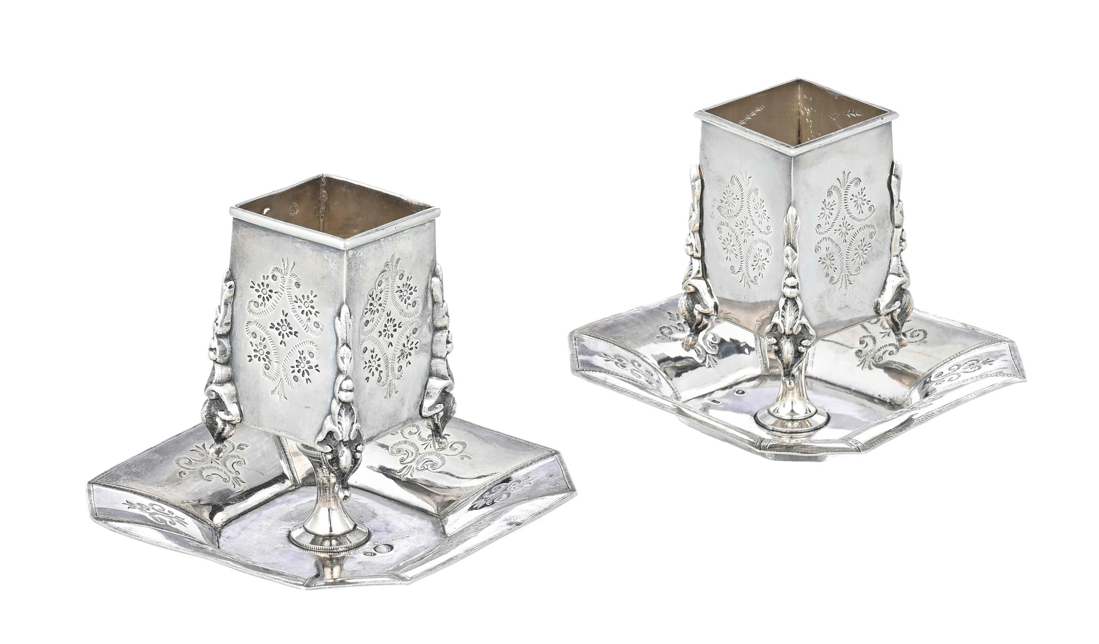 2 bougeoirs en argent, Turquie ottomane, règne de Mahmoud II (1808-1839)